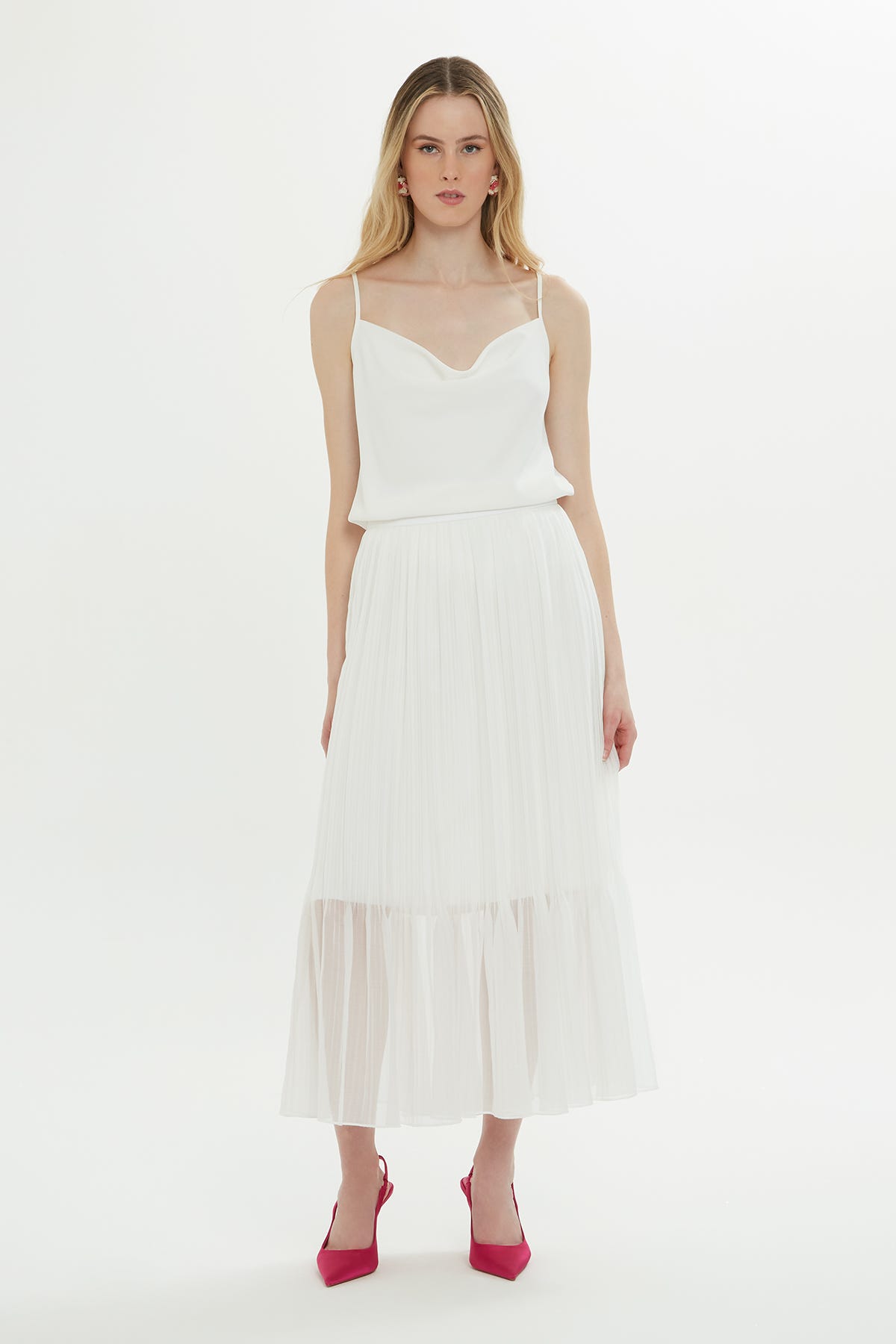 Pliseli Midi Boy Astarlı Etek