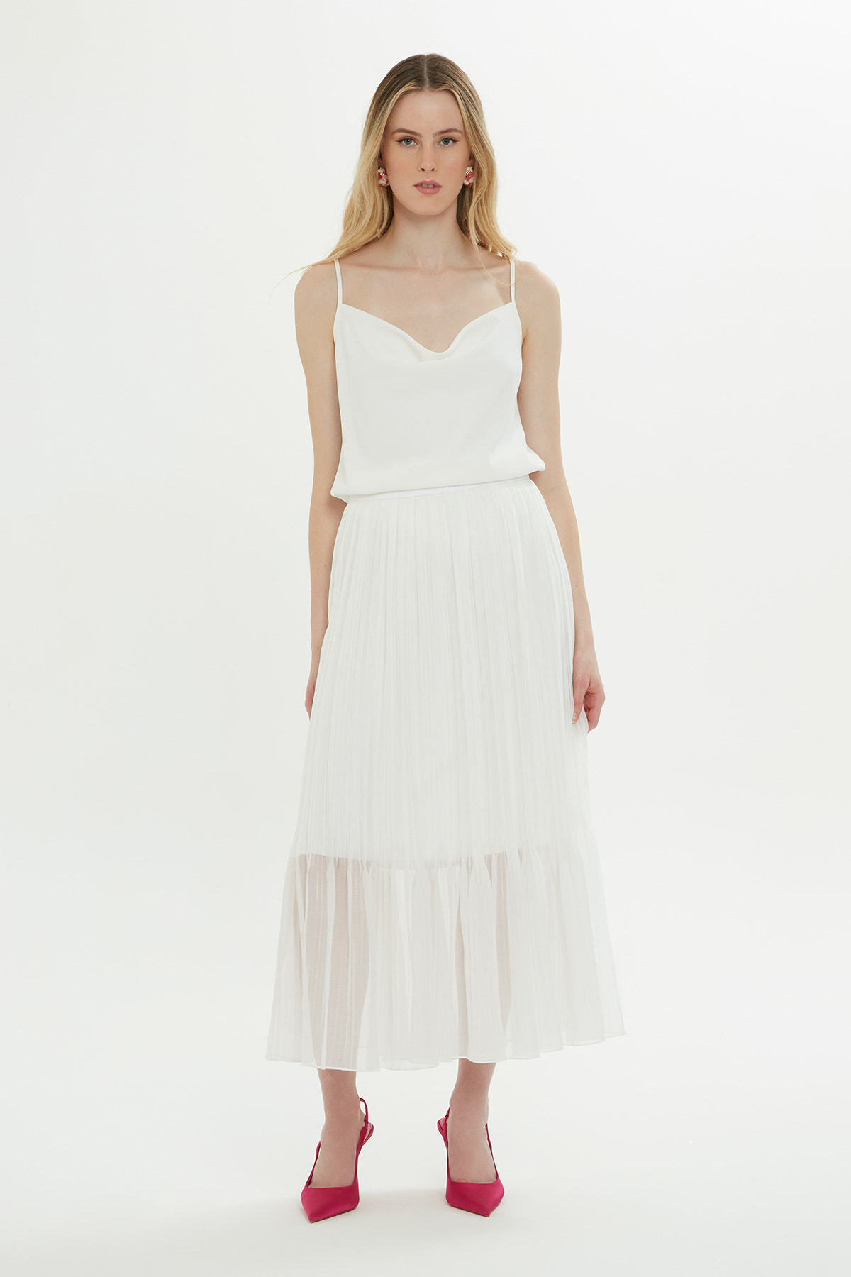 Pliseli Midi Boy Astarlı Etek