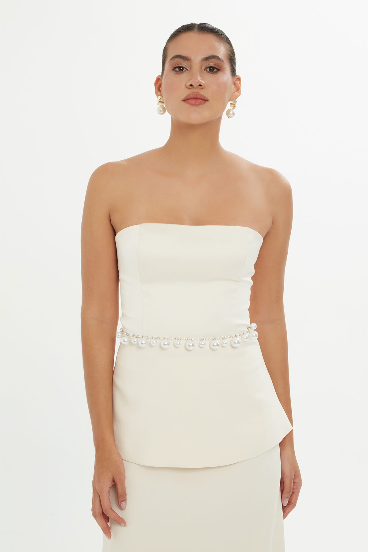 İşlemeli Straplez Bluz