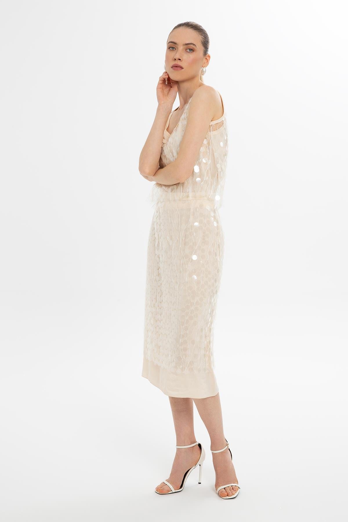 Payetli Kolsuz Kemik Bluz