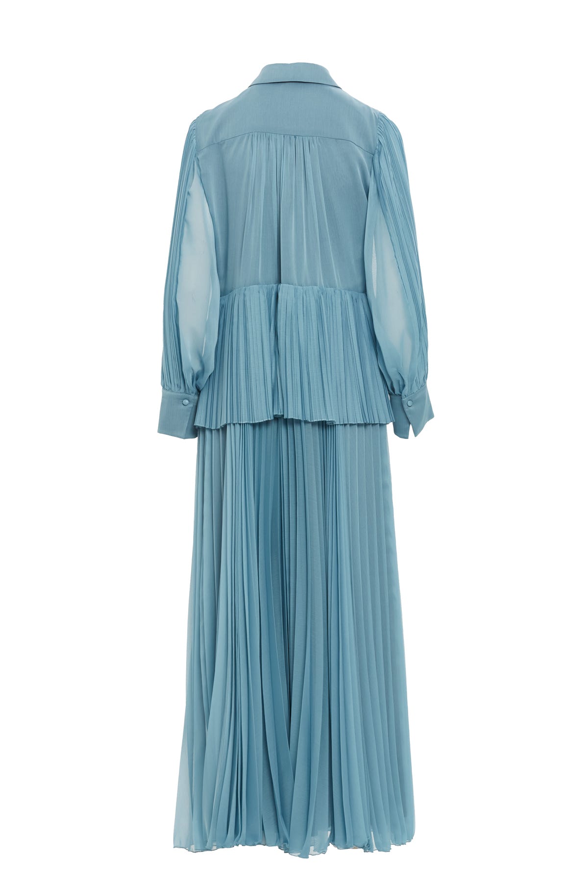 Gömlek Yakalı Pliseli Uzun Elbise