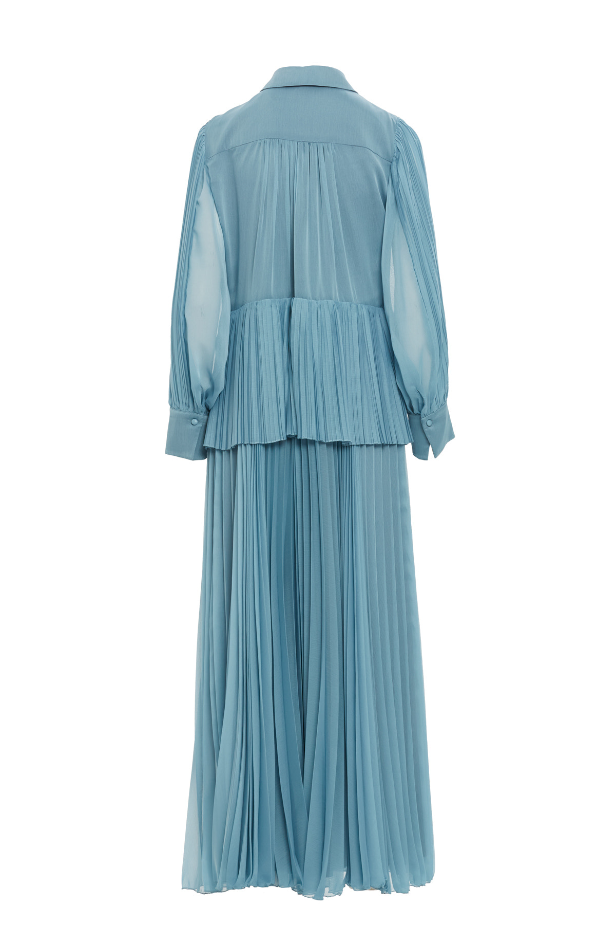 Gömlek Yakalı Pliseli Uzun Elbise
