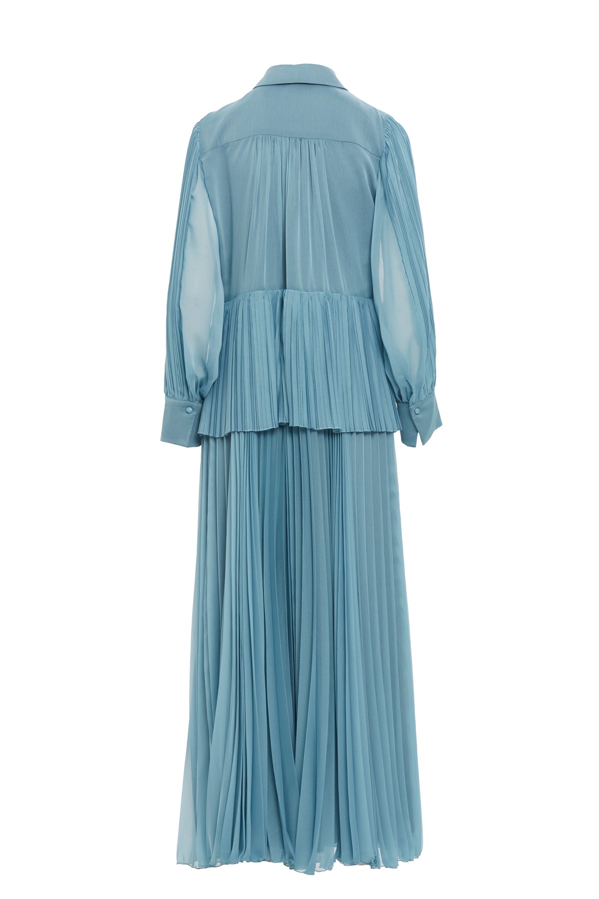 Gömlek Yakalı Pliseli Uzun Elbise