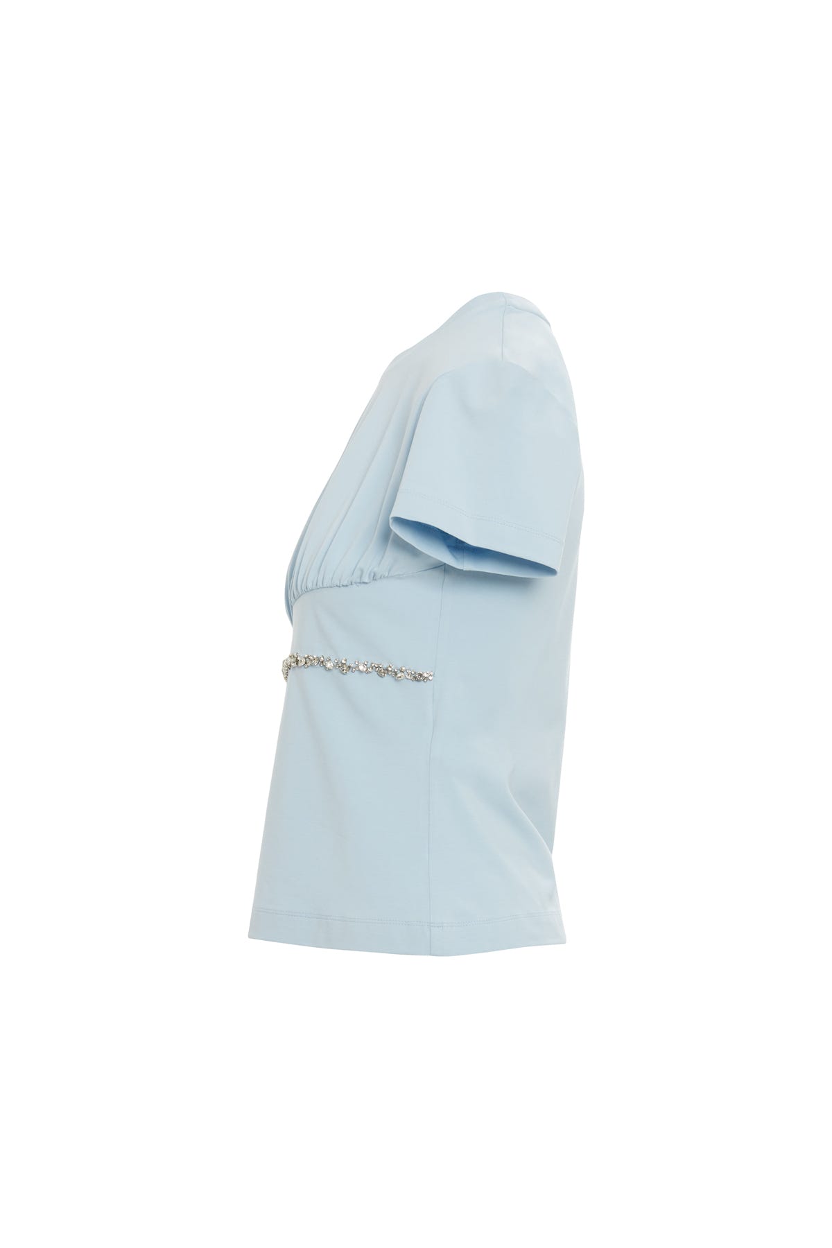 Taş İşlemeli Büzgülü Mavi T-shirt