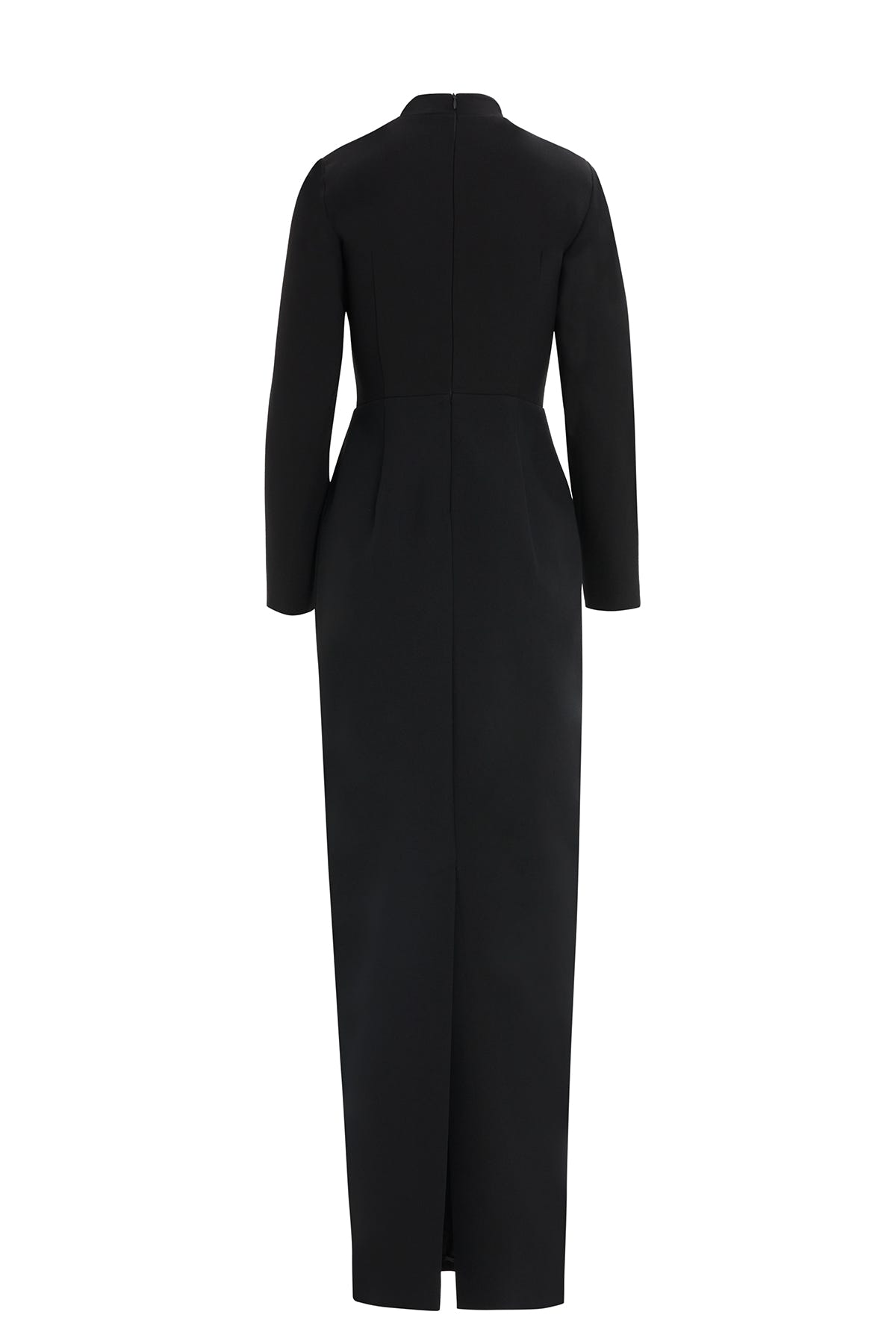 Yakası İşleme Detaylı V Yaka Uzun Kollu Uzun Elbise