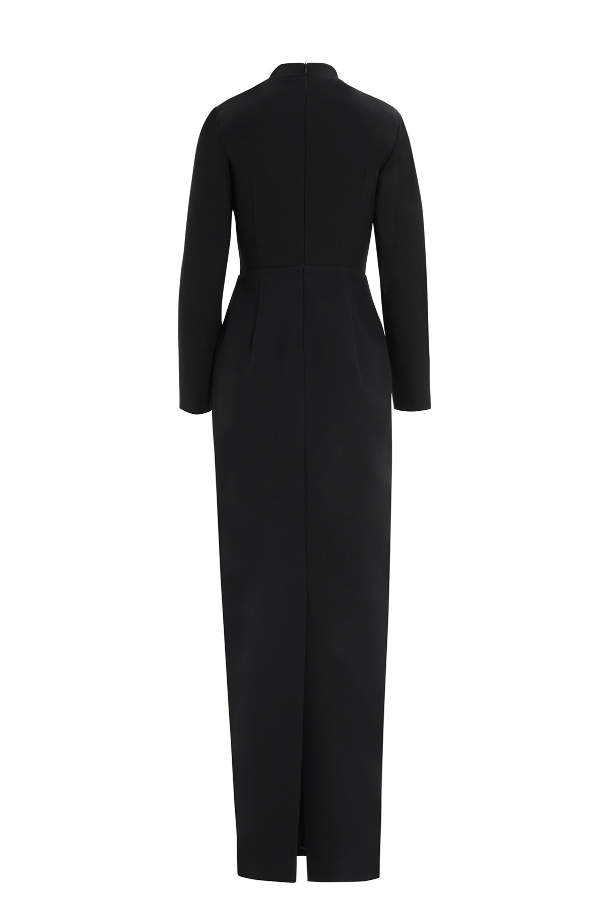 Yakası İşleme Detaylı V Yaka Uzun Kollu Uzun Elbise