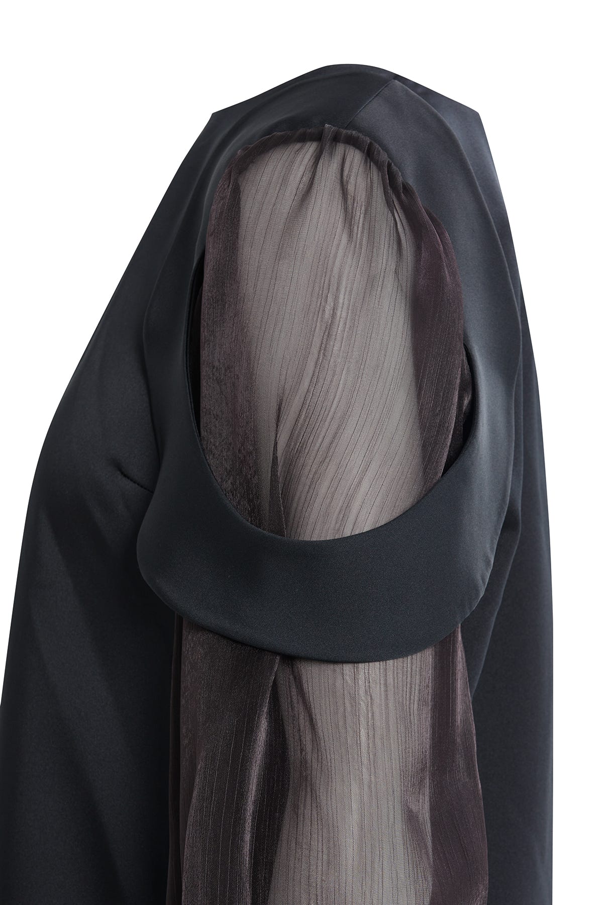 Uzun Kol Omuz Aller Parçalı Eteği Kloş Asimetrik Kemerli Abiye Takım