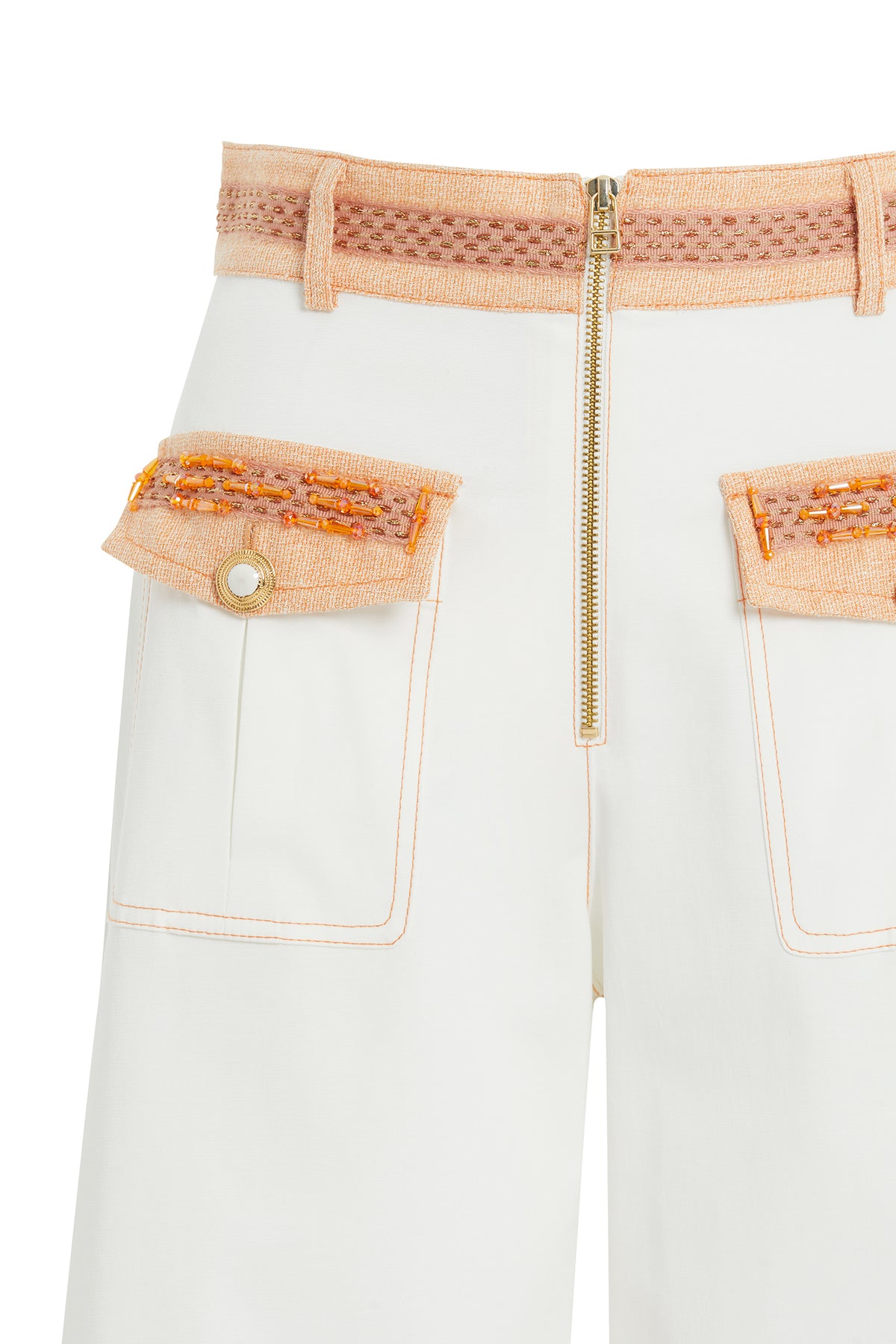 Cep Kapak Üstü İşlemeli Ve Düğme Detaylı Fermuarlı Palazzo Pantolon