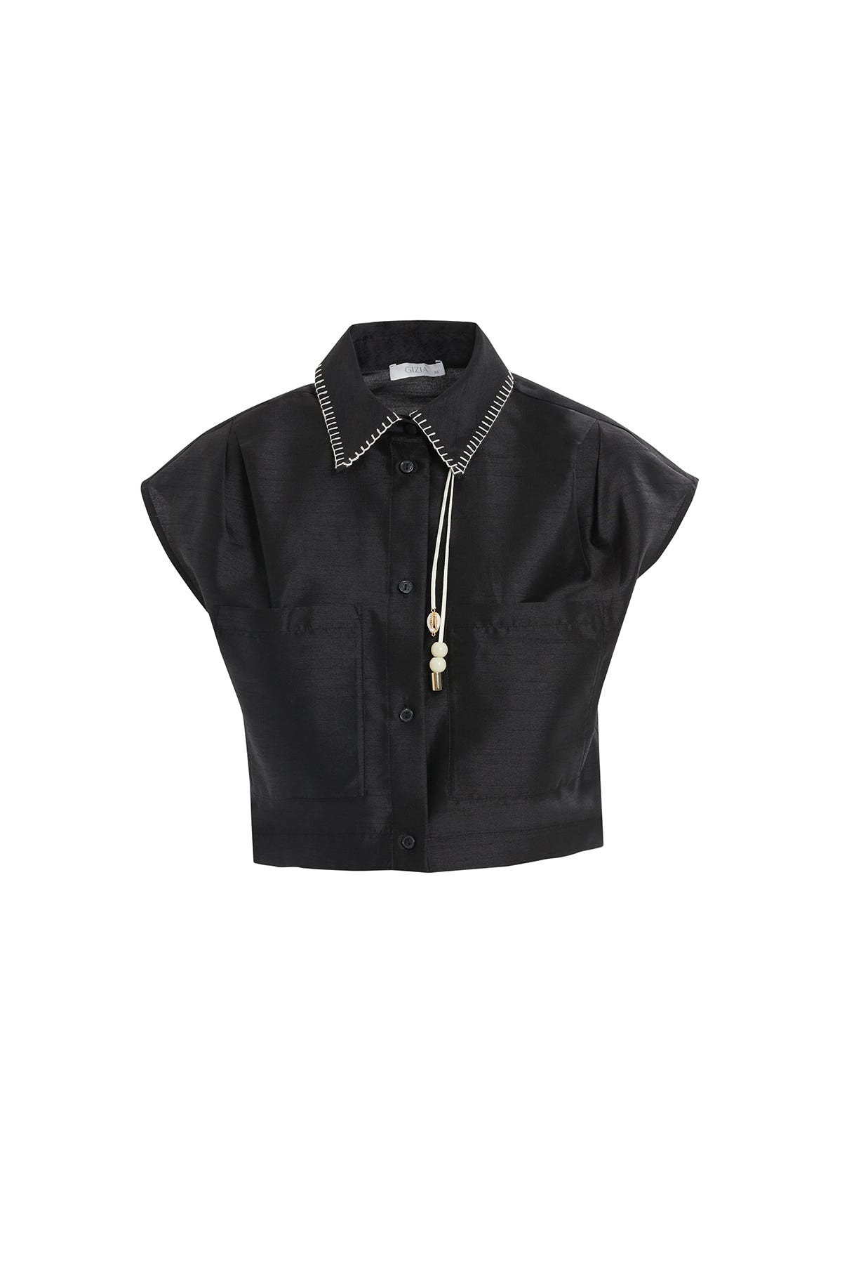 Aksesuar Detaylı Cepli Crop Gömlek