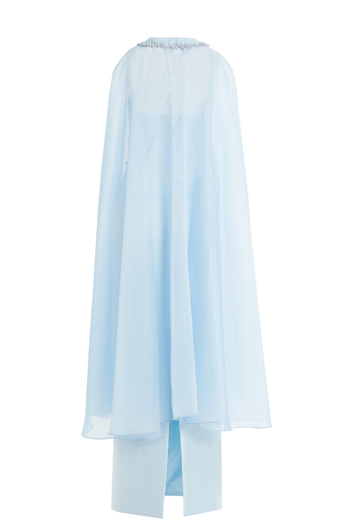 Pelerin Detaylı Beli İşlemeli Straplez Uzun Elbise