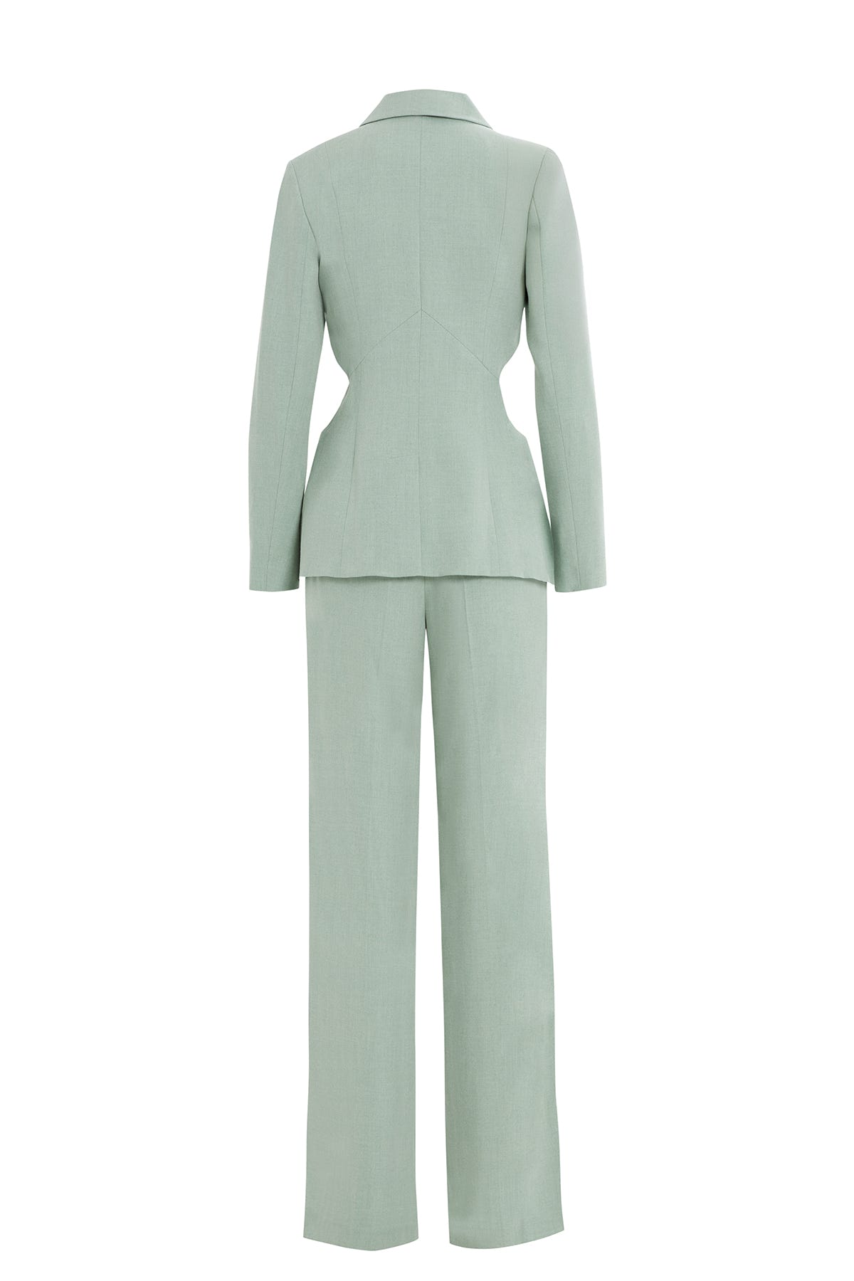 Beli Pencere Detaylı Mono Kapama Ceketli Ve Bol Pantolonlu Takım