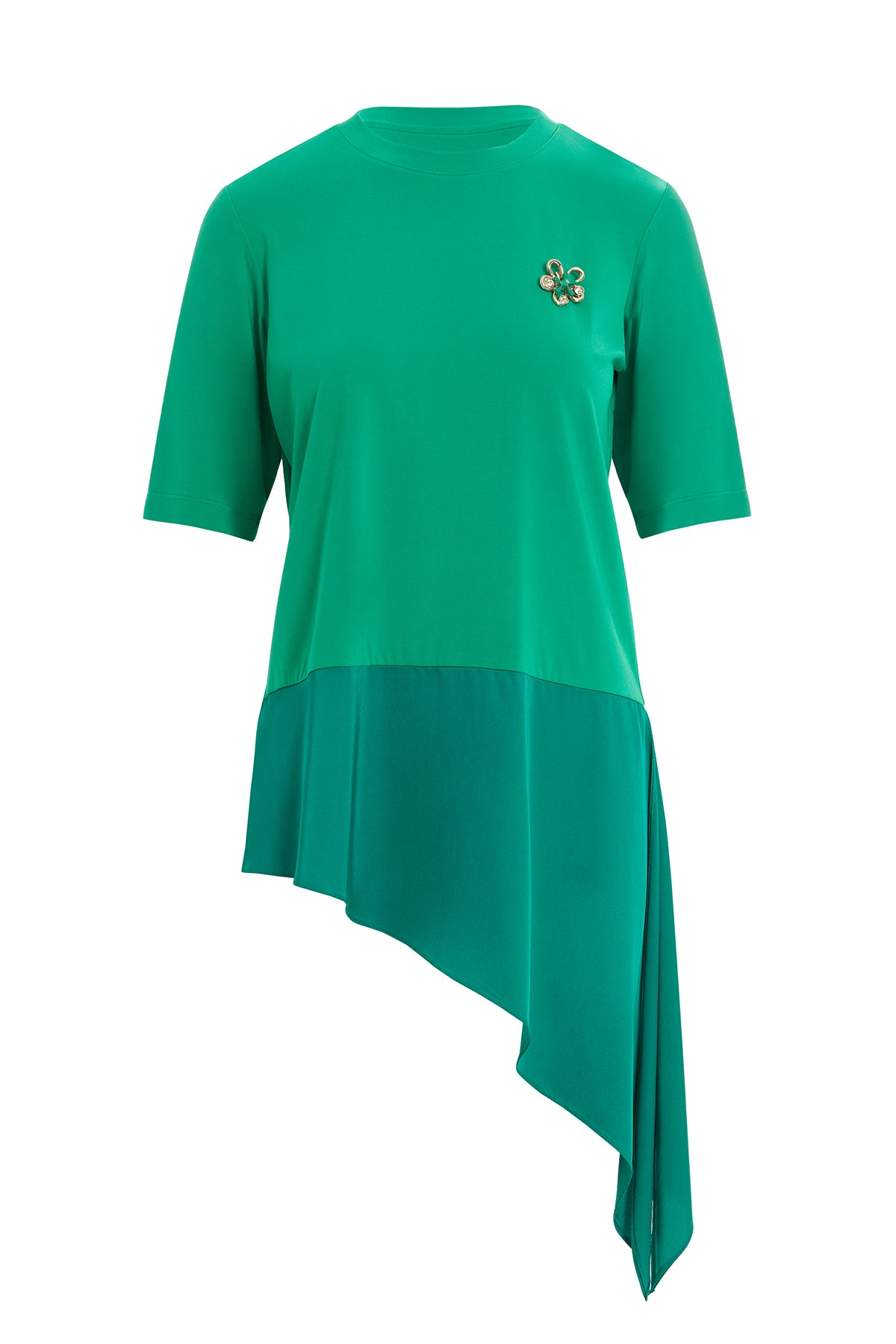 Saten Kumaş Garnili Örme T-Shirt