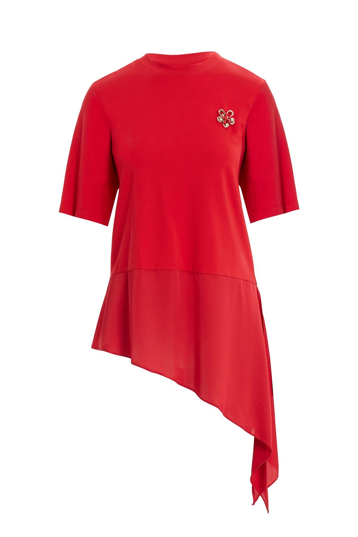 Saten Kumaş Garnili Örme T-Shirt