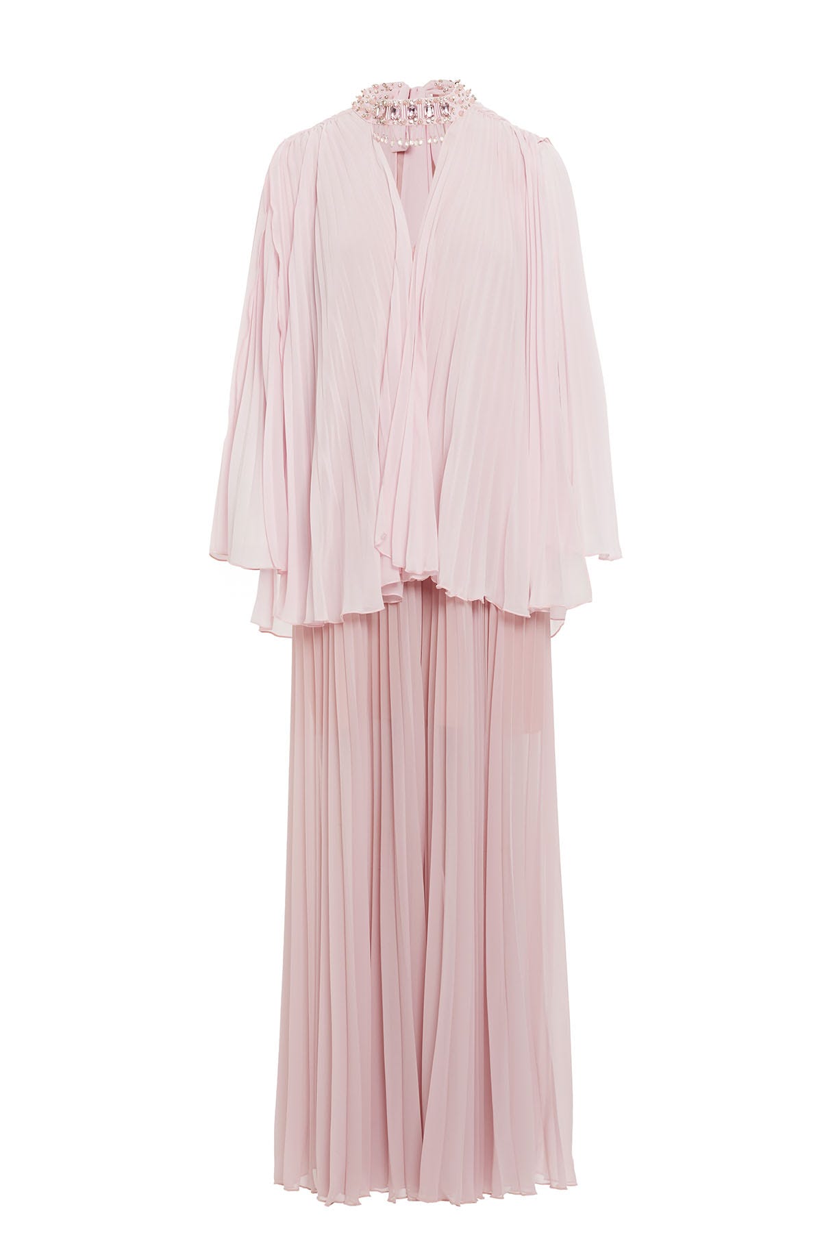 Pelerin Detaylı Piliseli Uzun Elbise