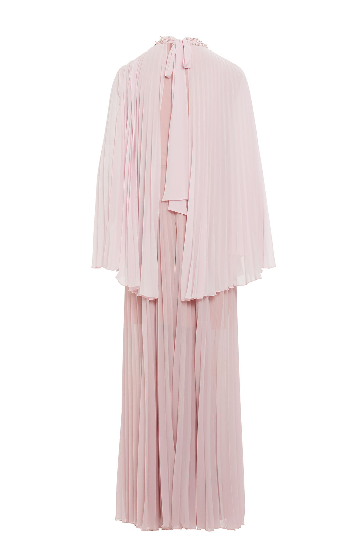 Pelerin Detaylı Piliseli Uzun Elbise