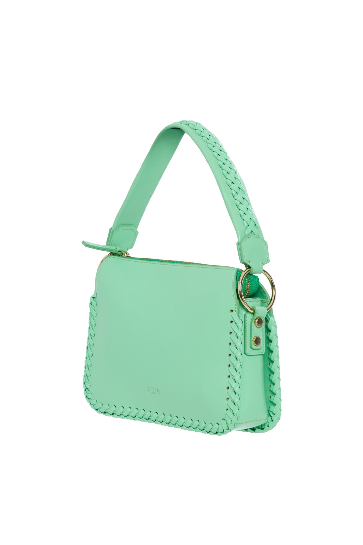 Örgü Detayli Yeşil Deri El Çantasi