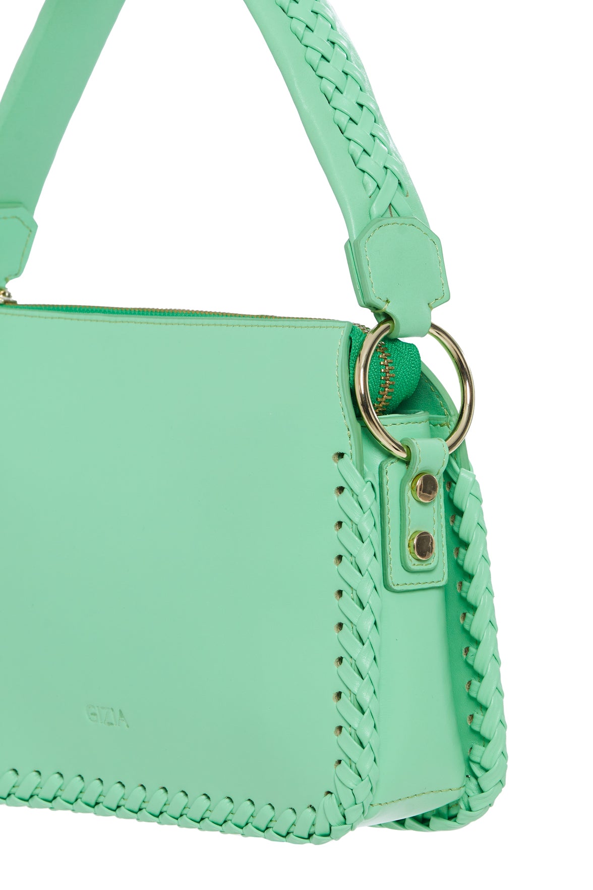 Örgü Detayli Yeşil Deri El Çantasi