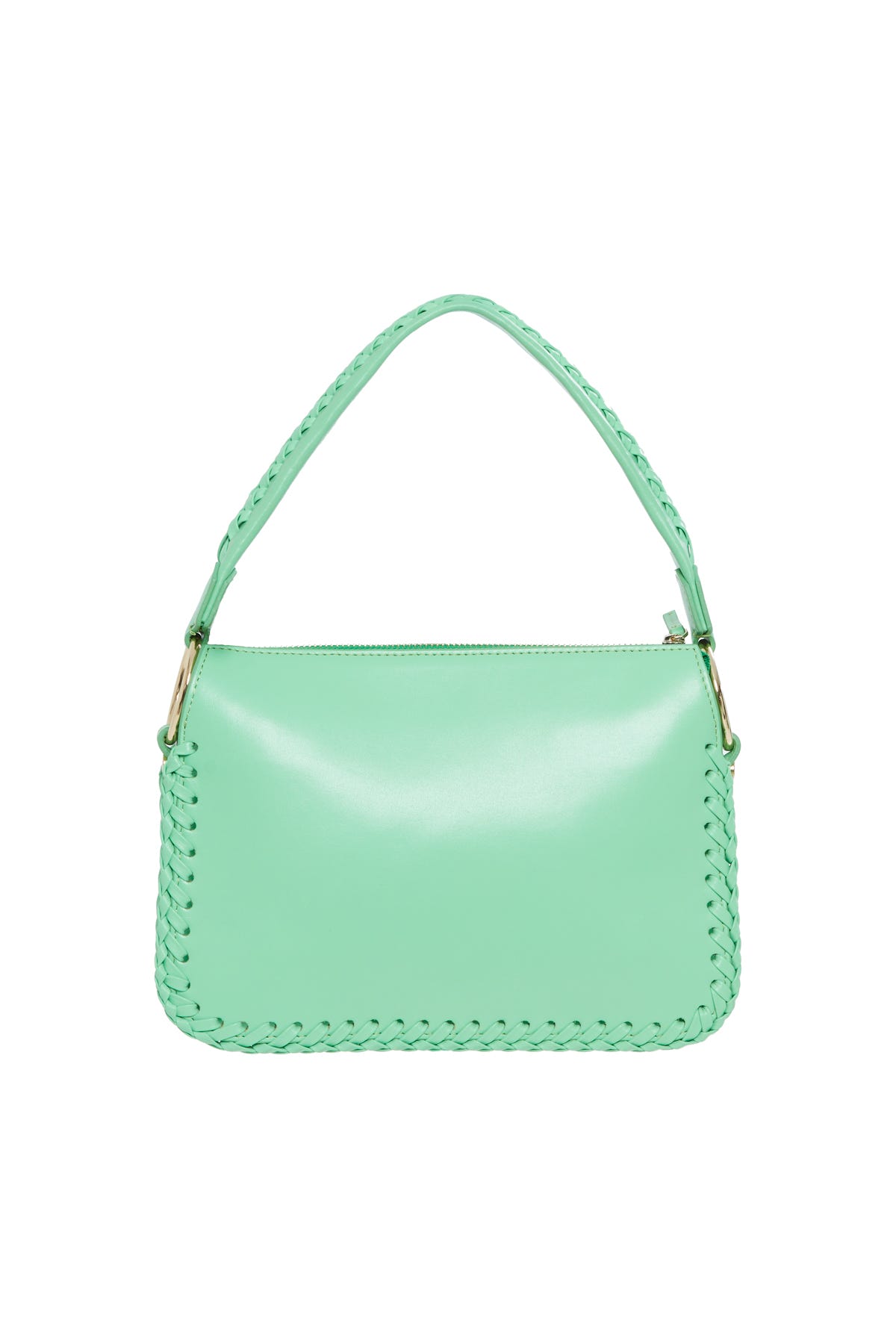 Örgü Detayli Yeşil Deri El Çantasi