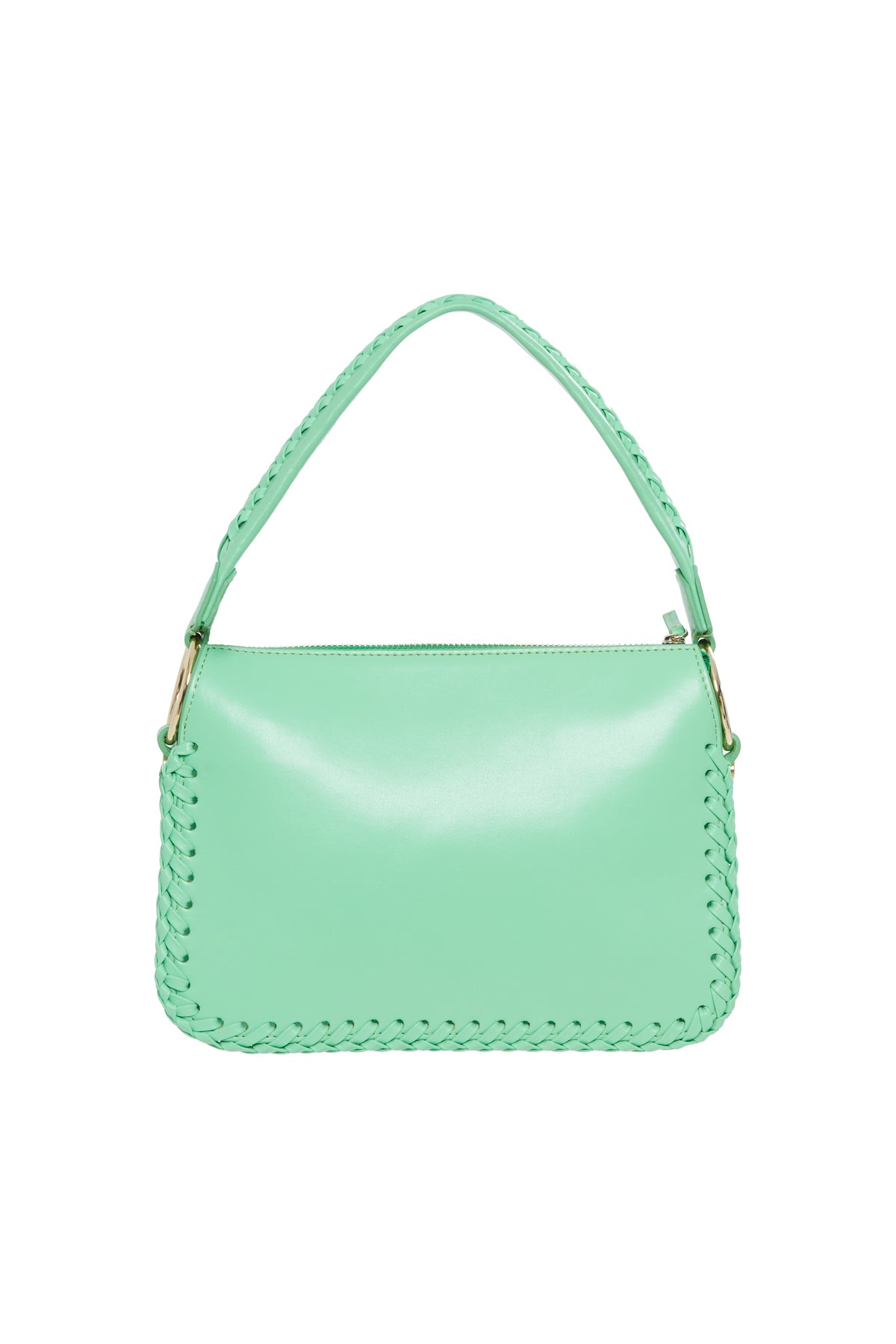 Örgü Detayli Yeşil Deri El Çantasi