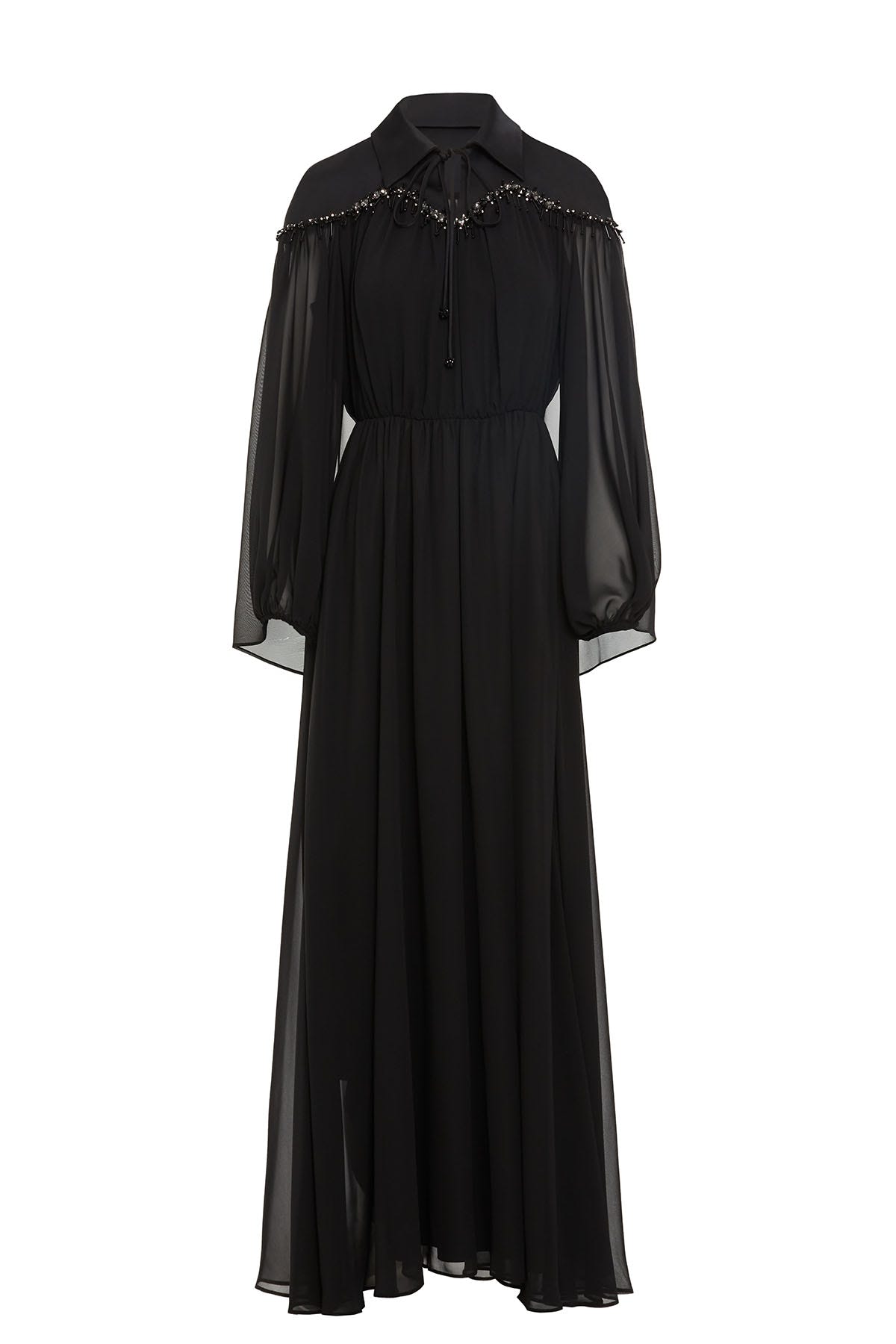 Gömlek Yakalı Robası İşlemeli Uzun Elbise