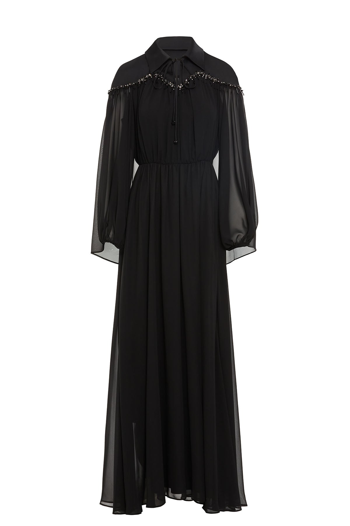 Gömlek Yakalı Robası İşlemeli Uzun Elbise