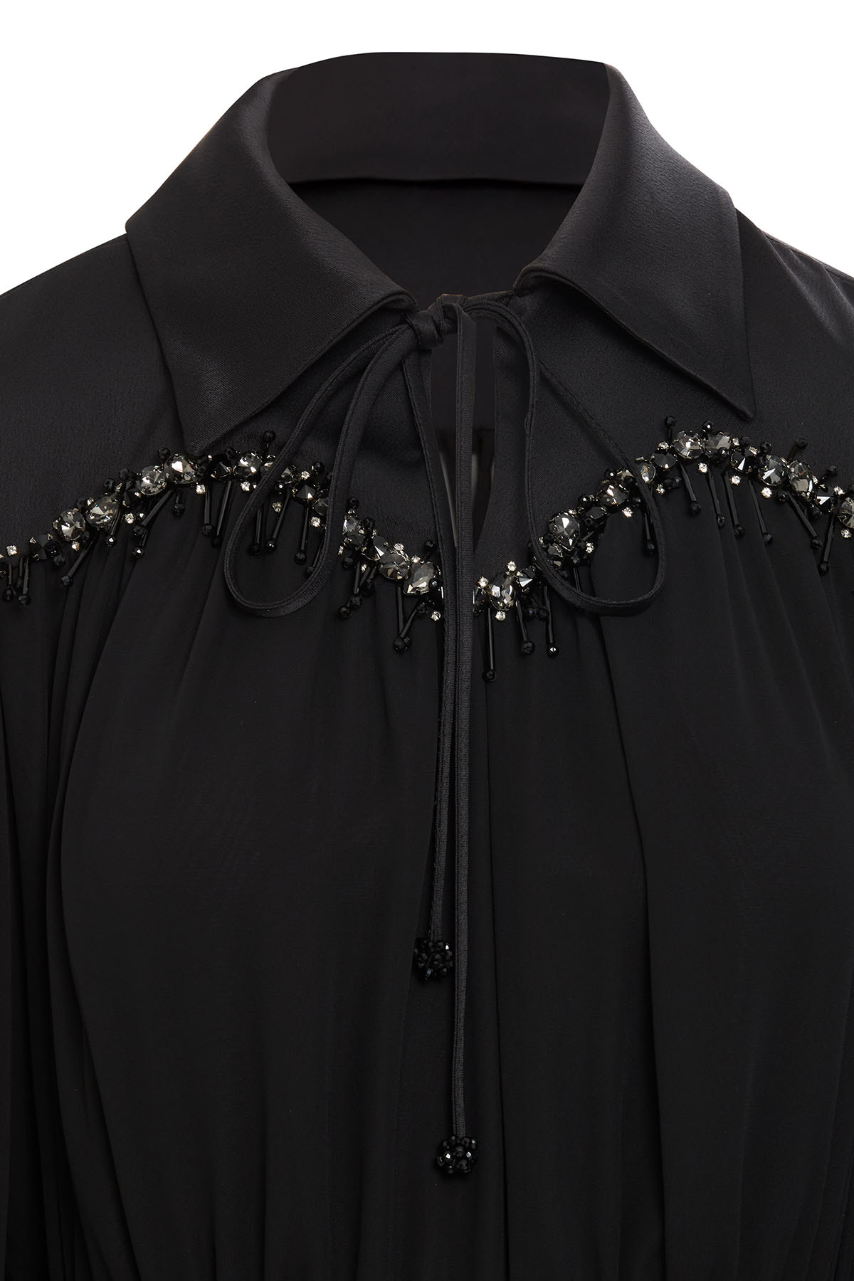 Gömlek Yakalı Robası İşlemeli Uzun Elbise