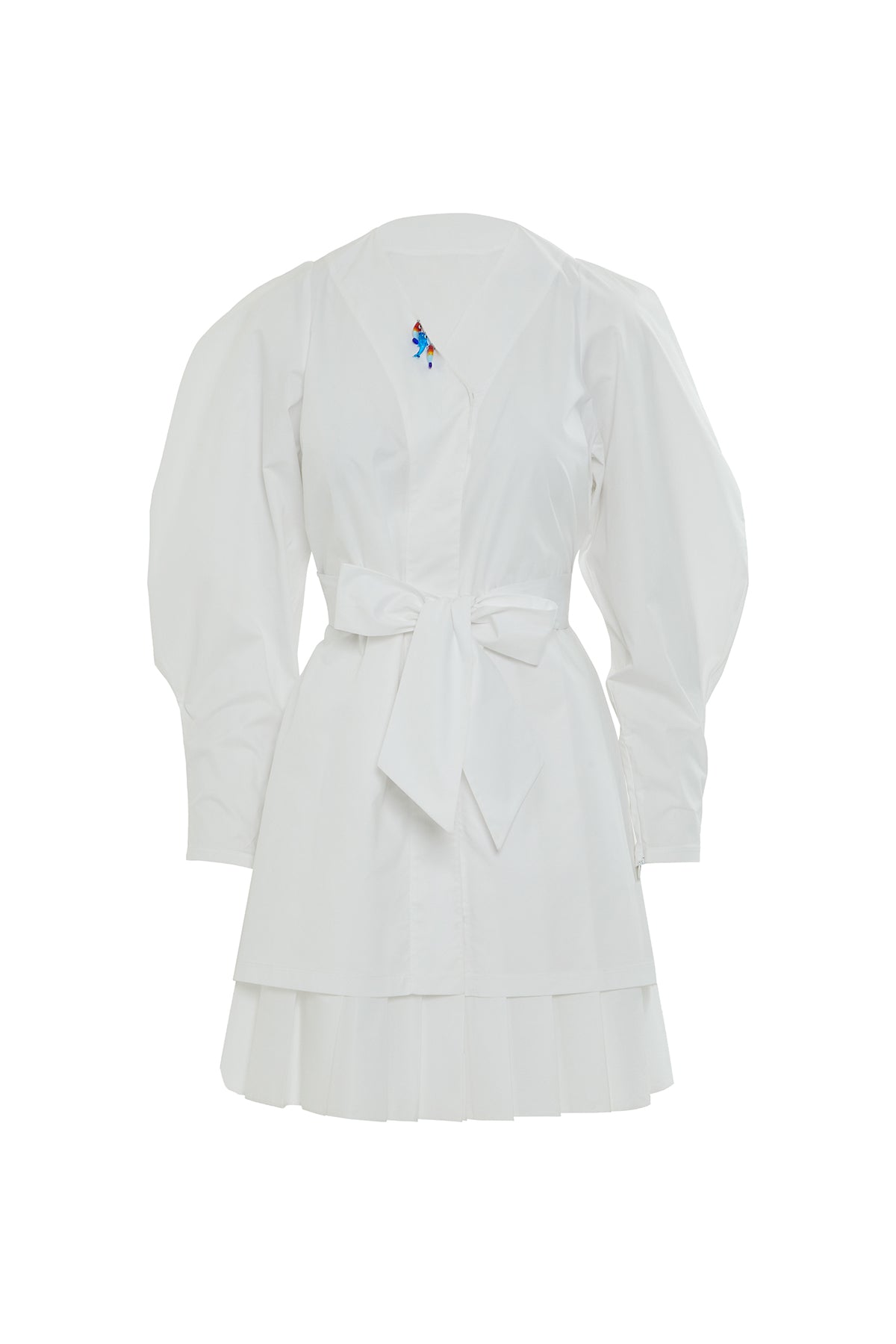 Pencere Detaylı Balon Kollu Poplin Elbise