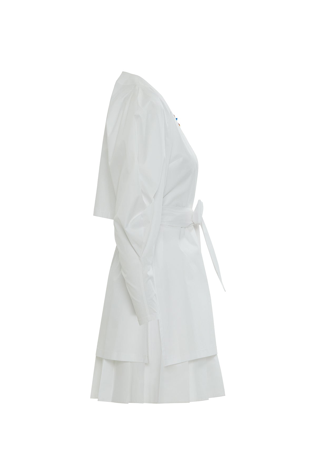 Pencere Detaylı Balon Kollu Poplin Elbise