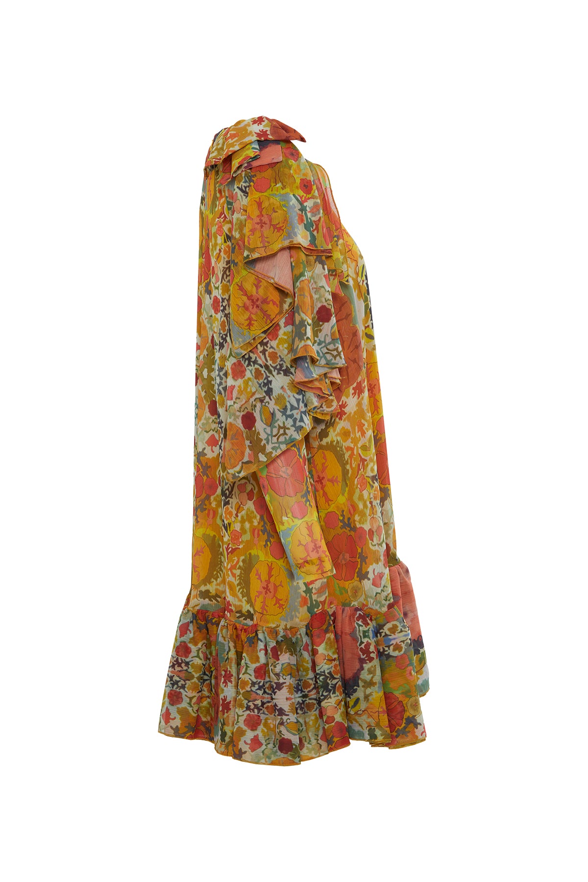 Çiçek Desenli Volanlı Elbise