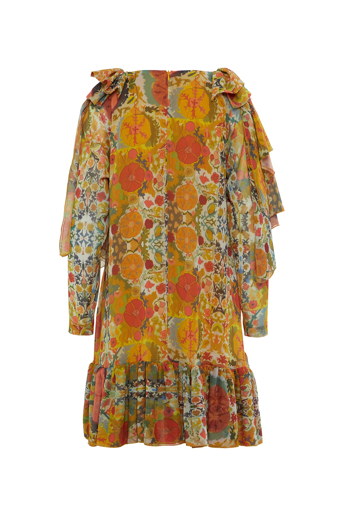 Çiçek Desenli Volanlı Elbise