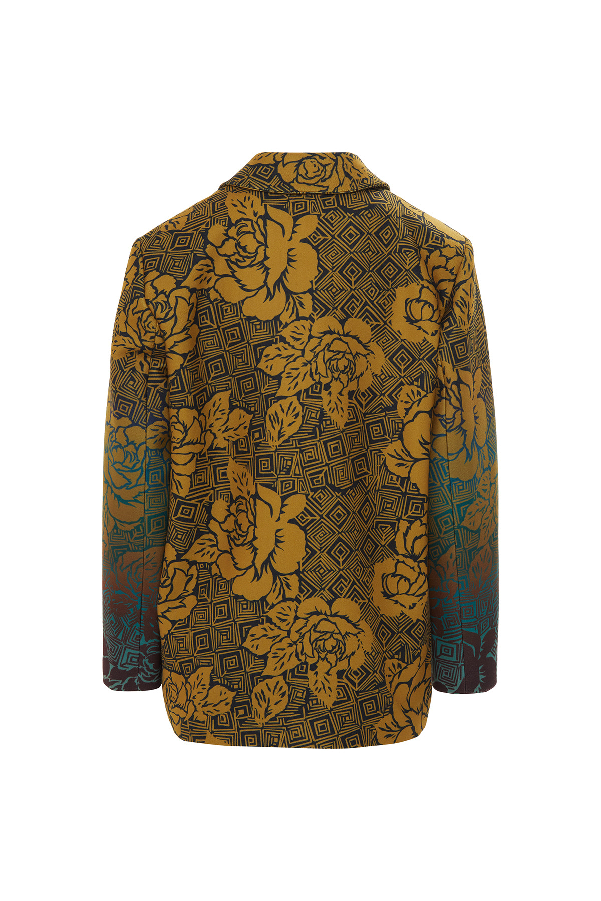 Gül Desenli Oversize Kesim Safran Kaşe Ceket