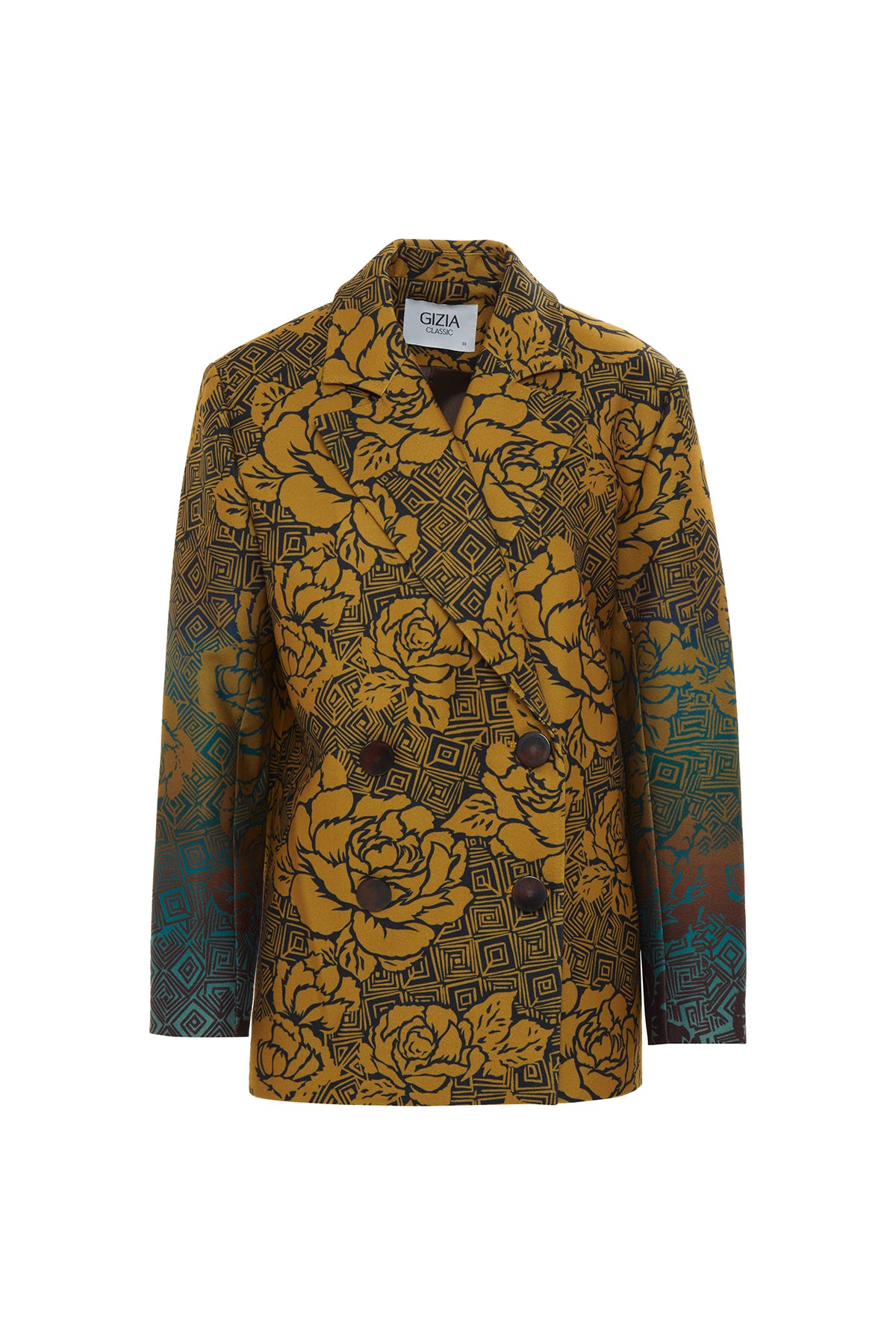 Gül Desenli Oversize Kesim Safran Kaşe Ceket