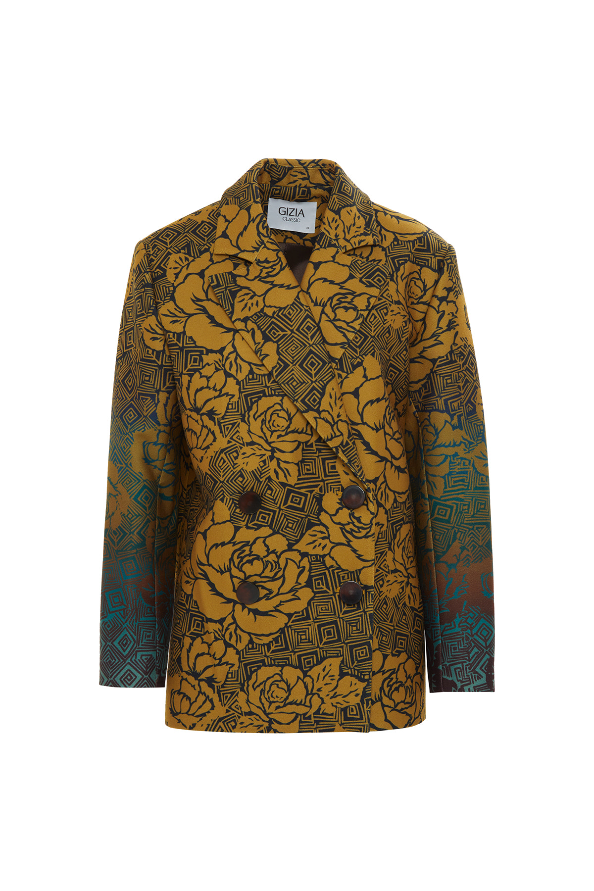 Gül Desenli Oversize Kesim Safran Kaşe Ceket