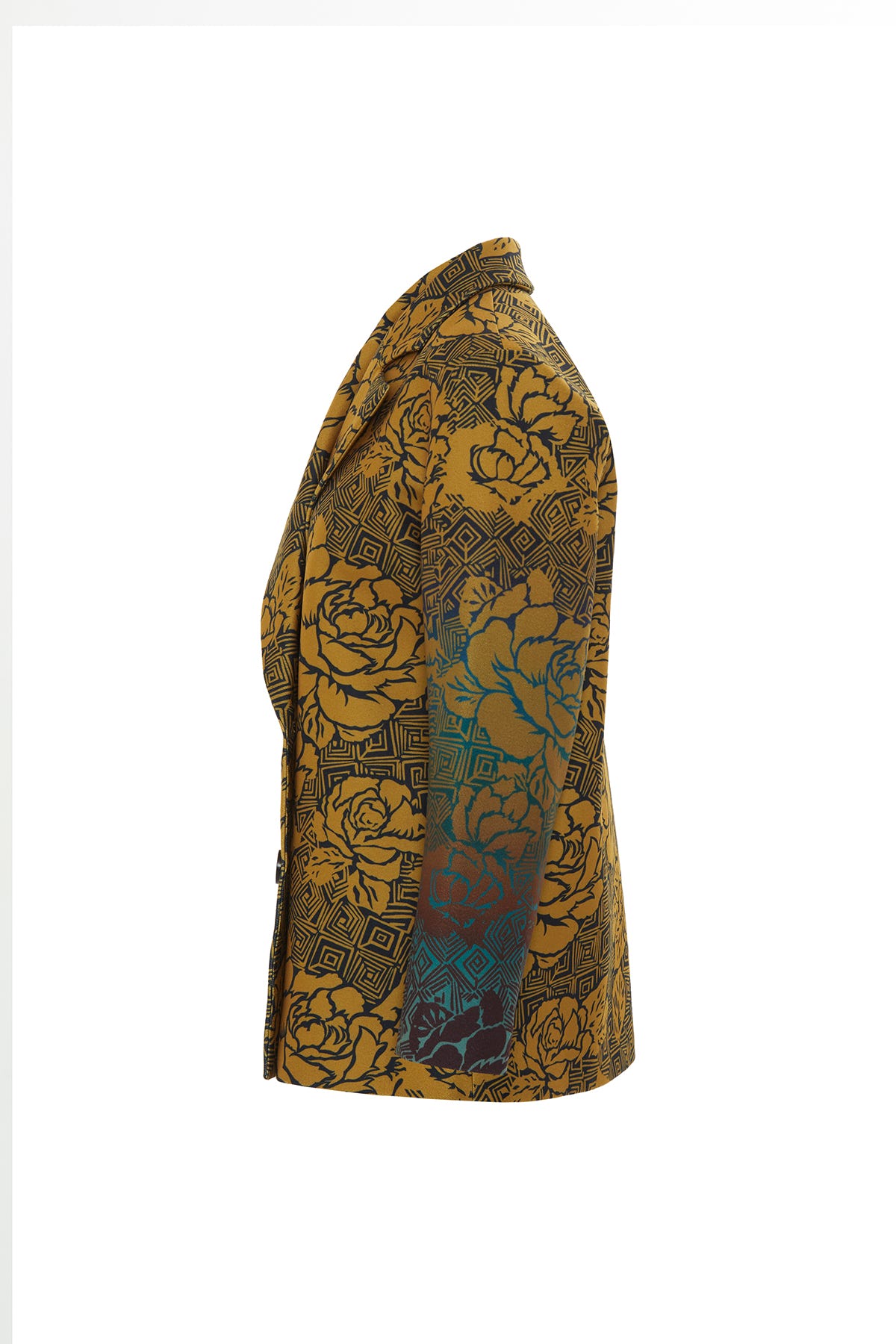Gül Desenli Oversize Kesim Safran Kaşe Ceket
