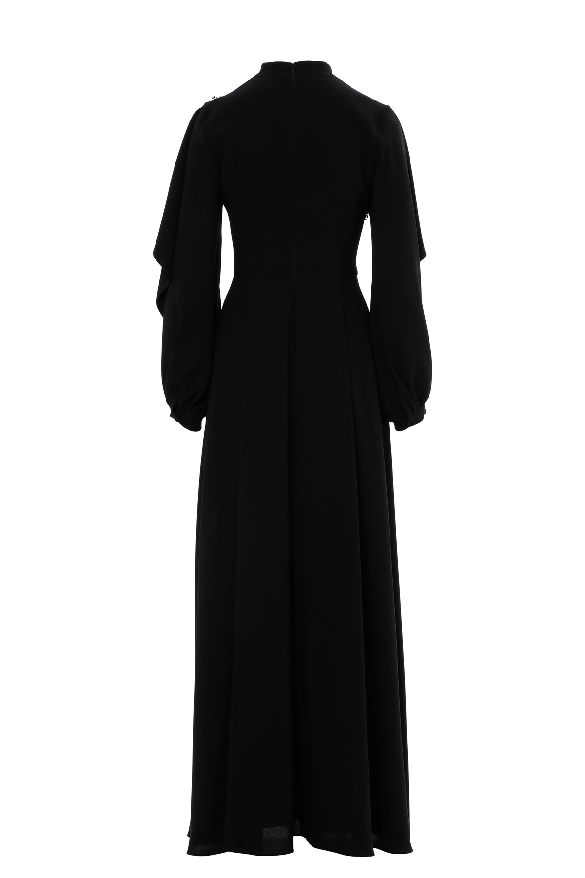 Önü Yırtmaçlı İşlemeli Uzun Elbise