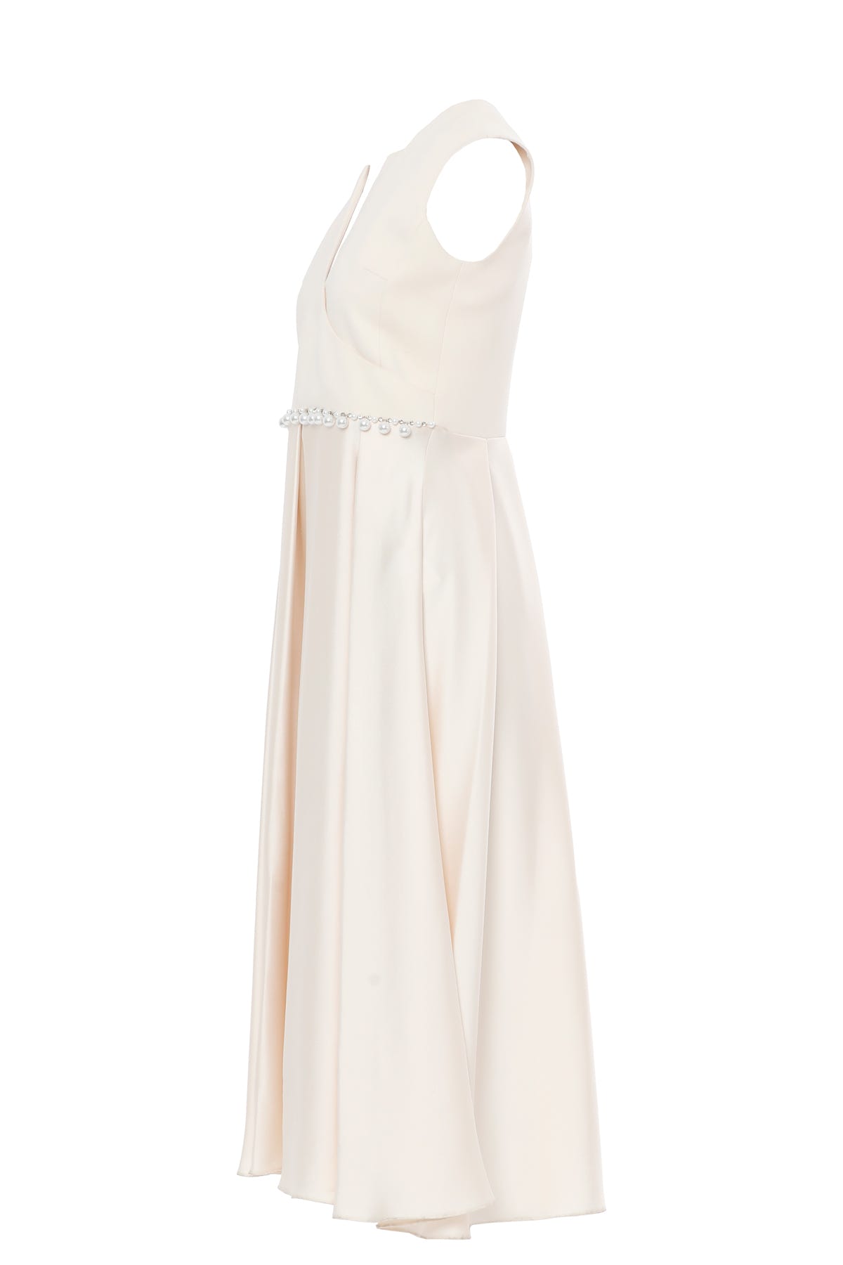 Beli İncili Pili Katlamalı Midi Elbise