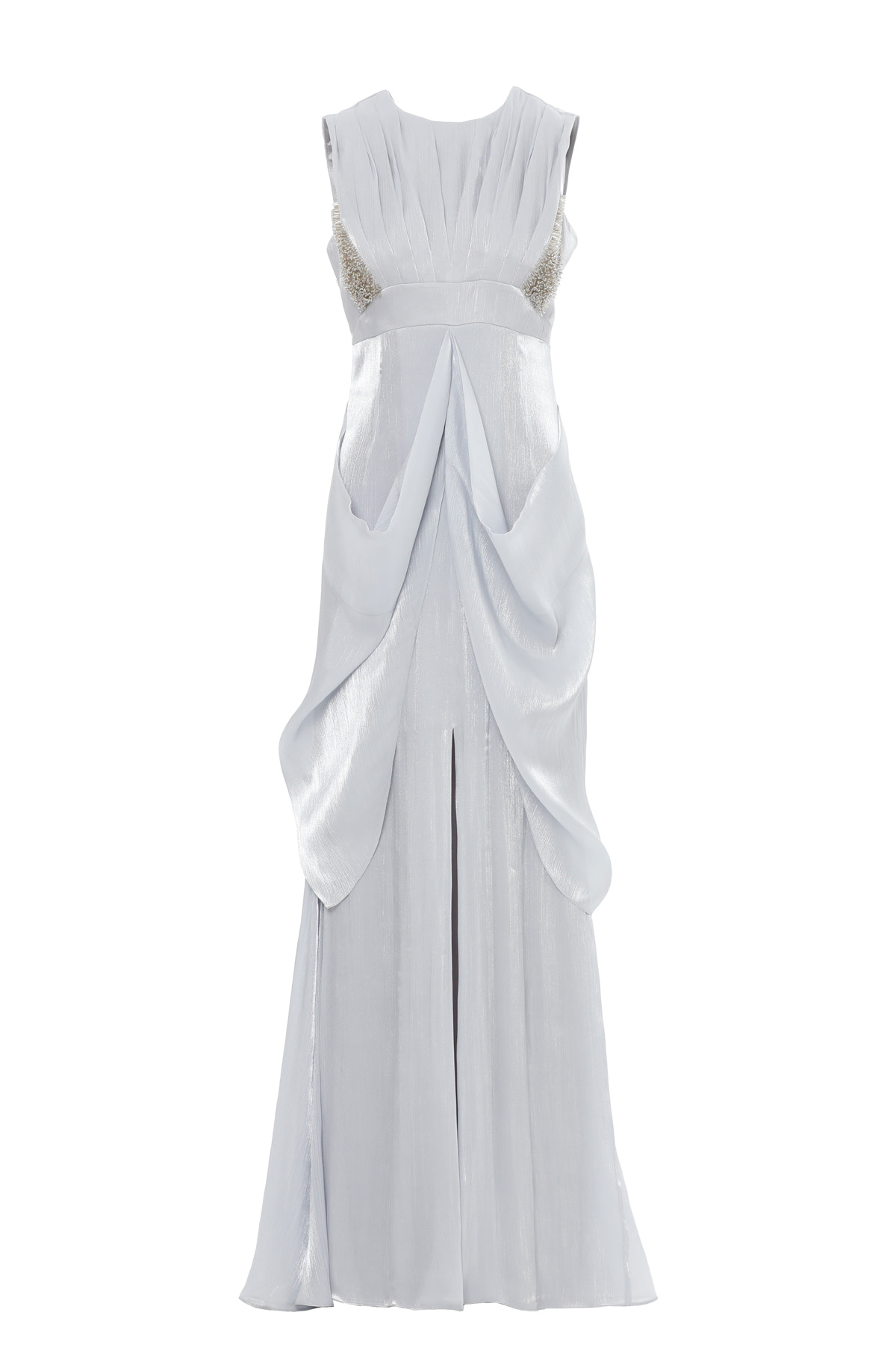 İşleme Detaylı Drapeli Uzun Elbise