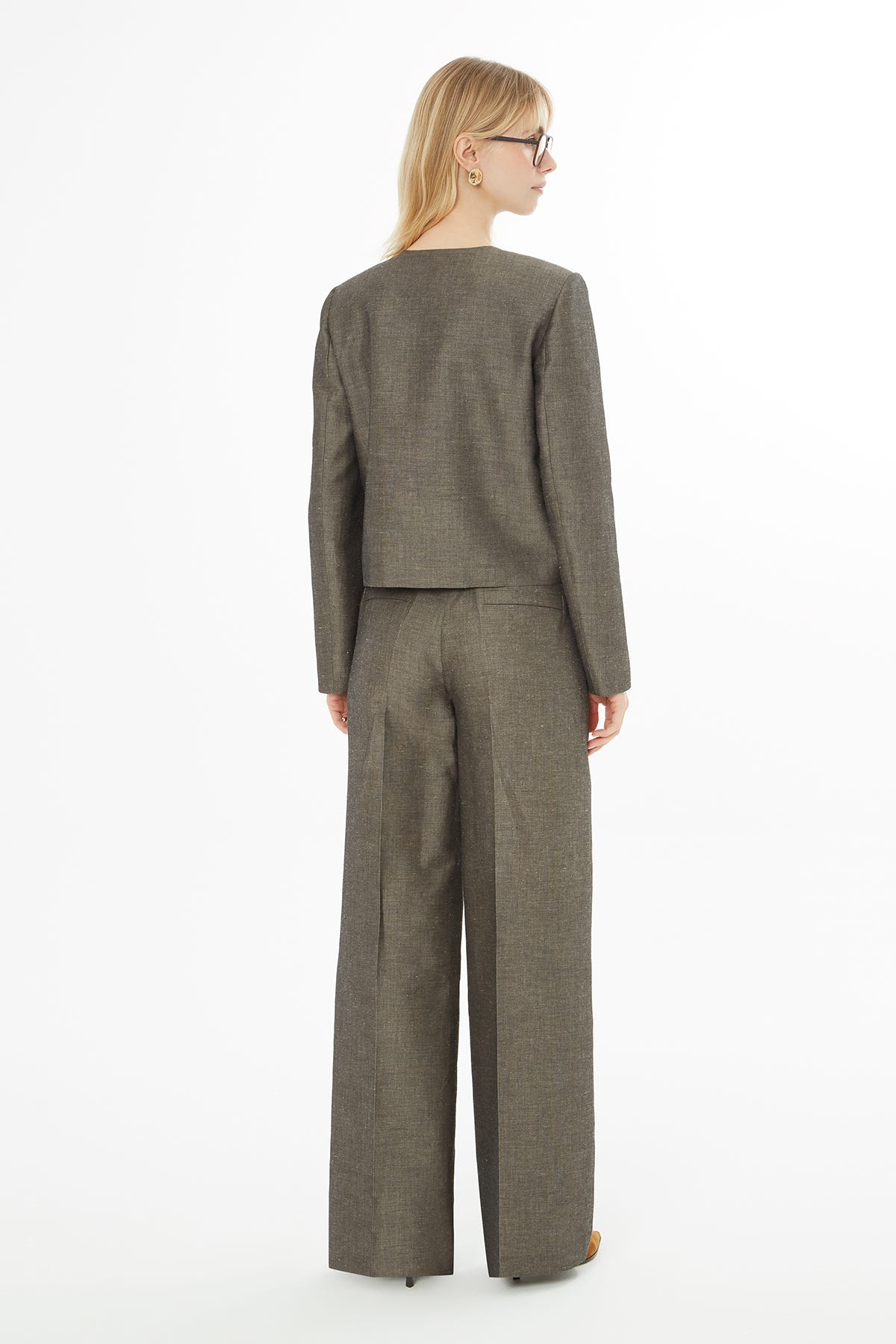 Yakası Zincirli Ceket Ve Palazzo Pantolonlu Takım