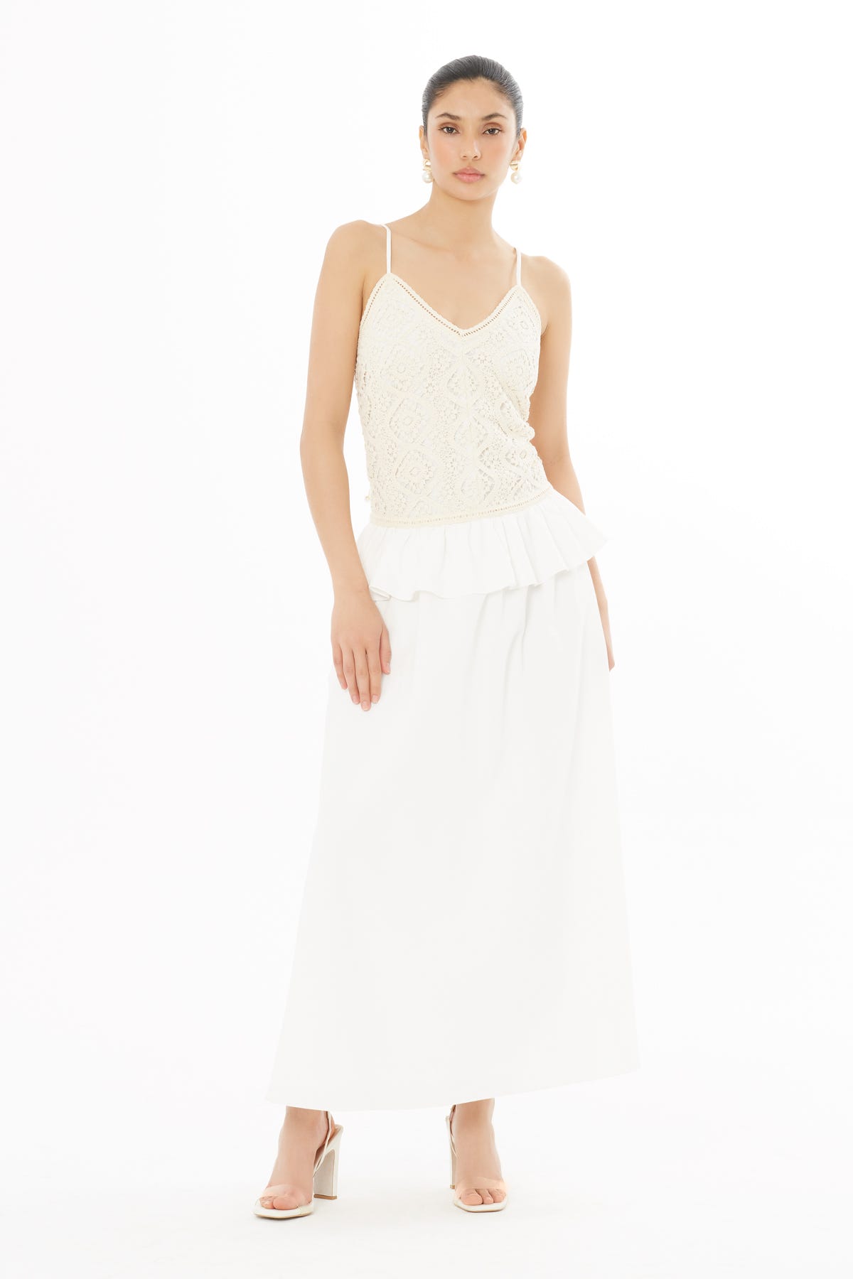 İp Askılı Pliseli Uzun Elbise