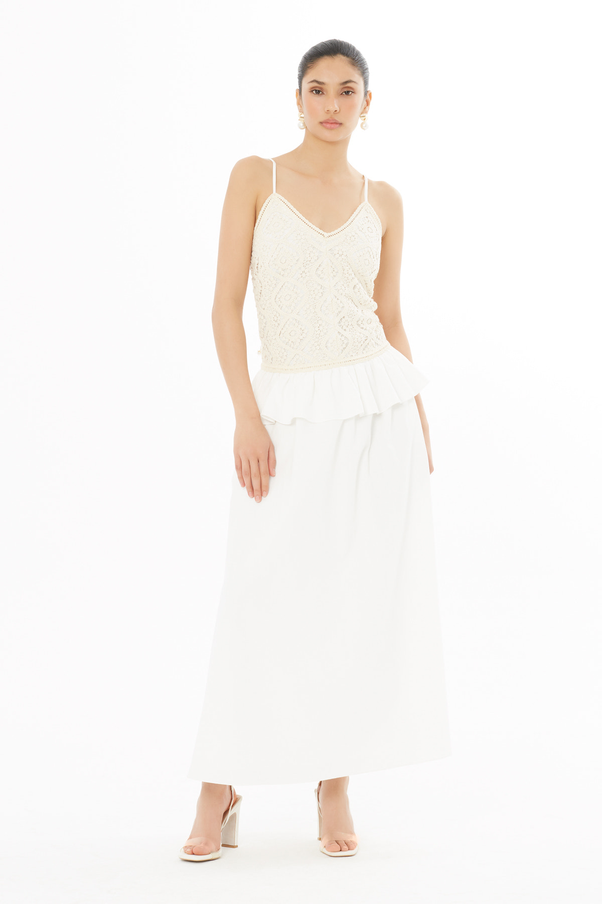 İp Askılı Pliseli Uzun Elbise