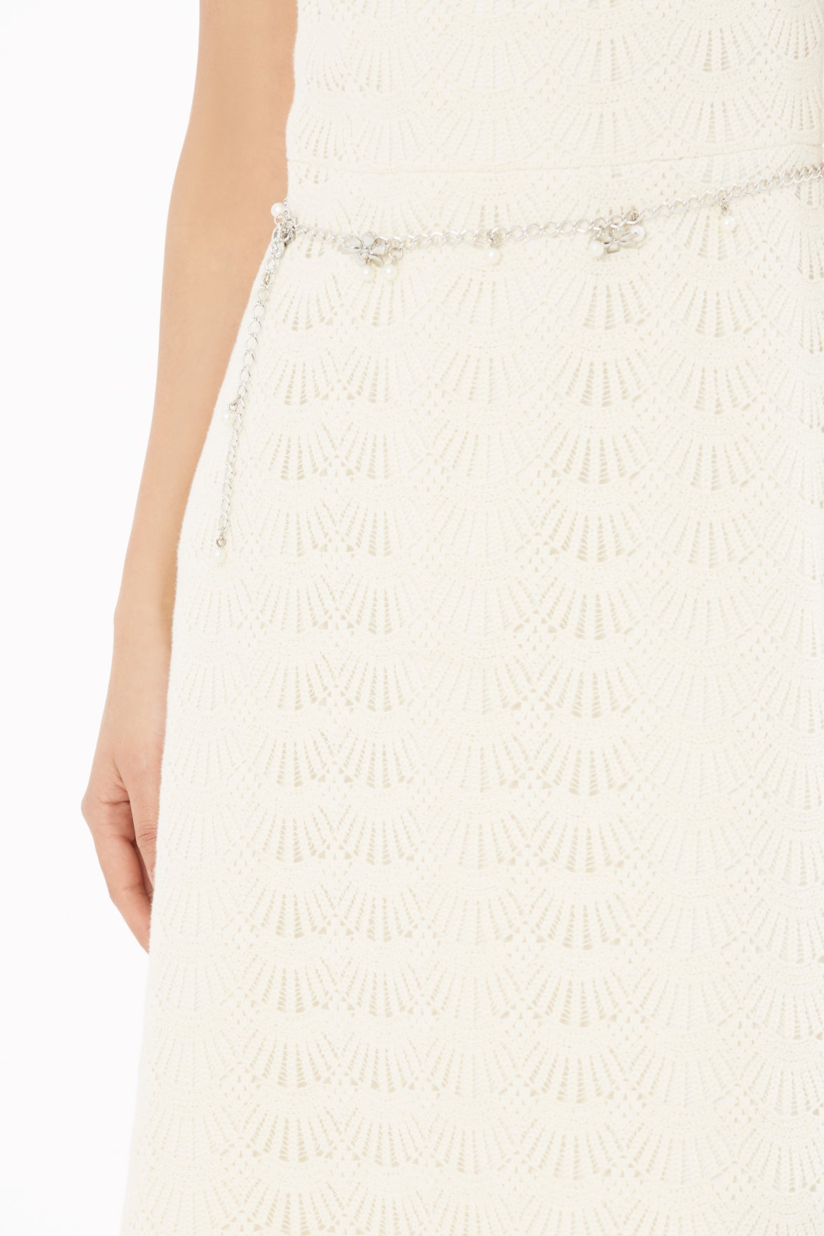 Vatkalı Zincir Kemerli Midi Elbise