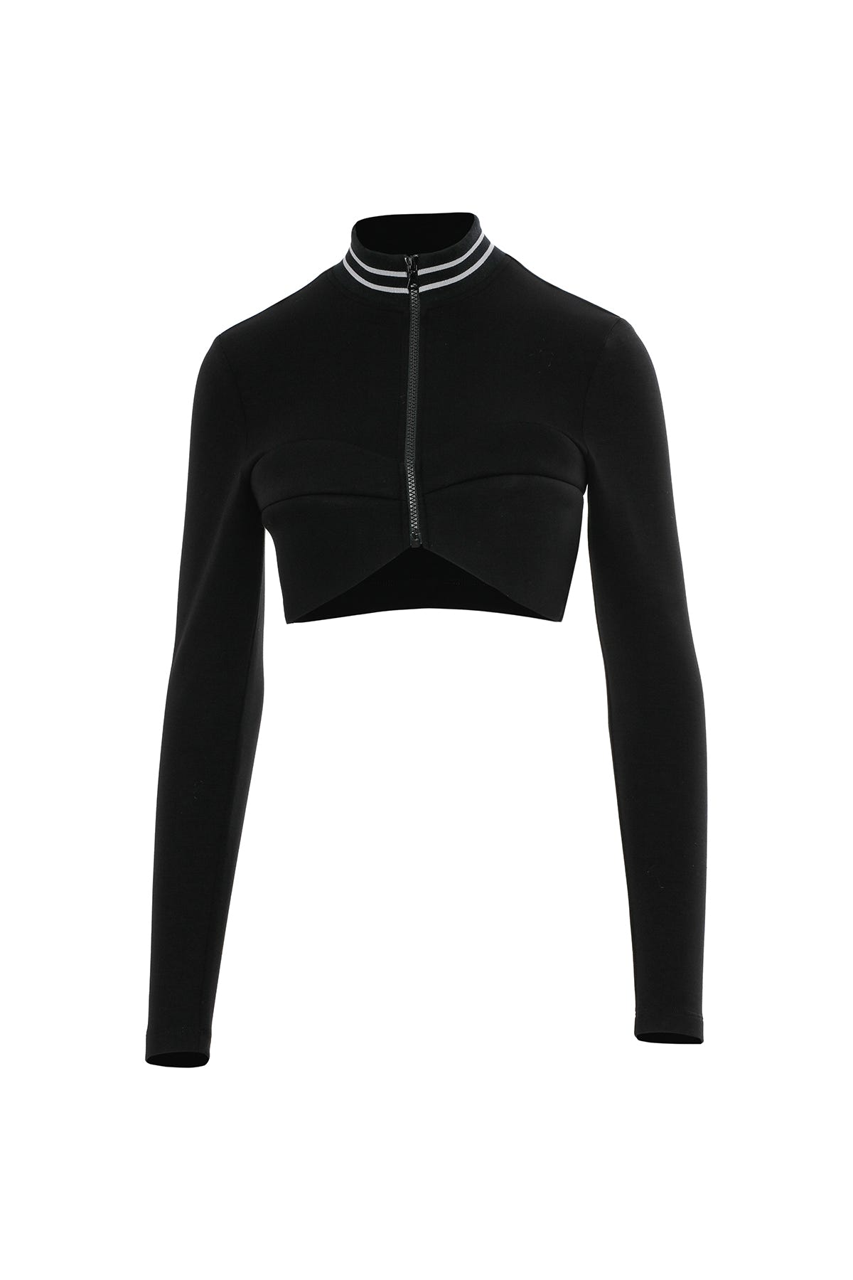 Yakası Triko Bantlı Fermuarlı Crop