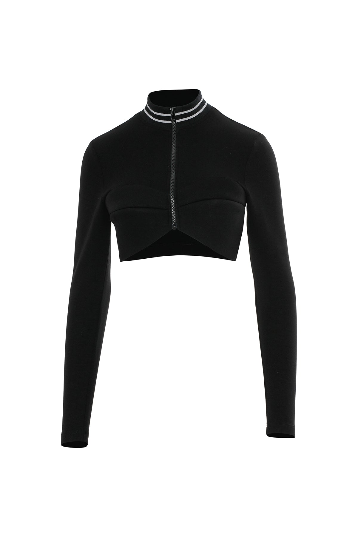 Yakası Triko Bantlı Fermuarlı Crop