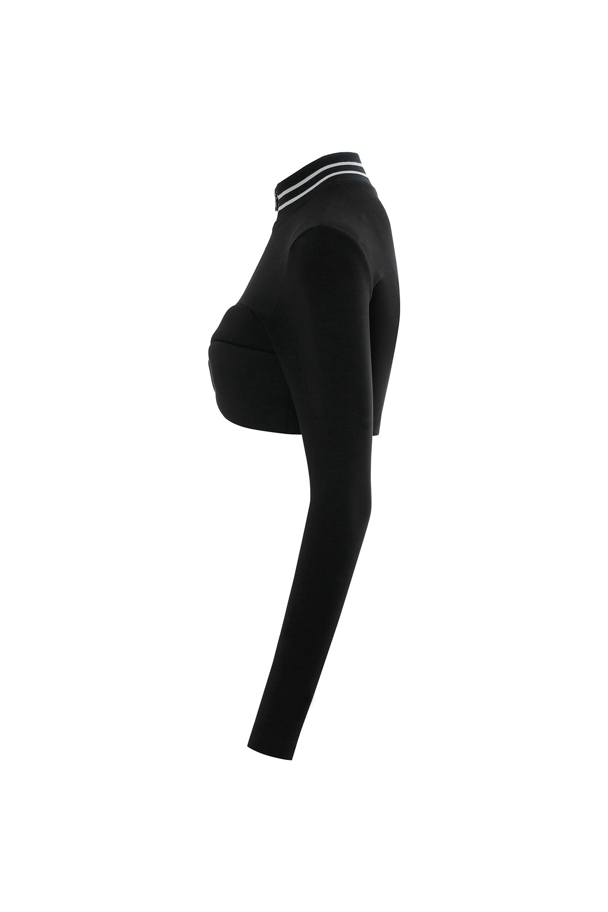 Yakası Triko Bantlı Fermuarlı Crop