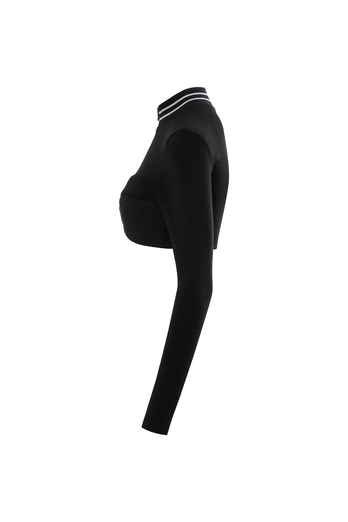 Yakası Triko Bantlı Fermuarlı Crop