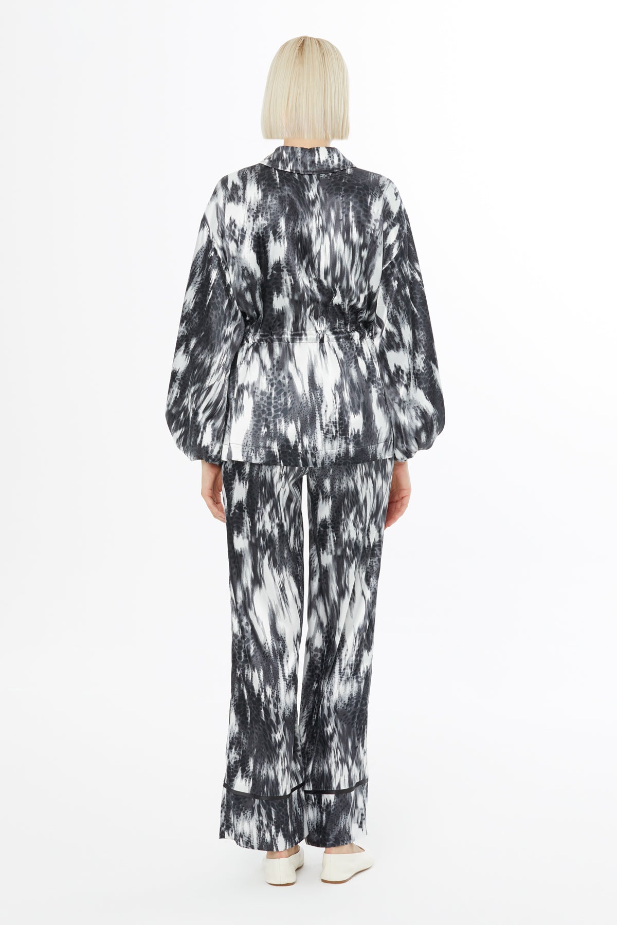 Kolları Büzgülü Desenli Salaş Kadın Takım