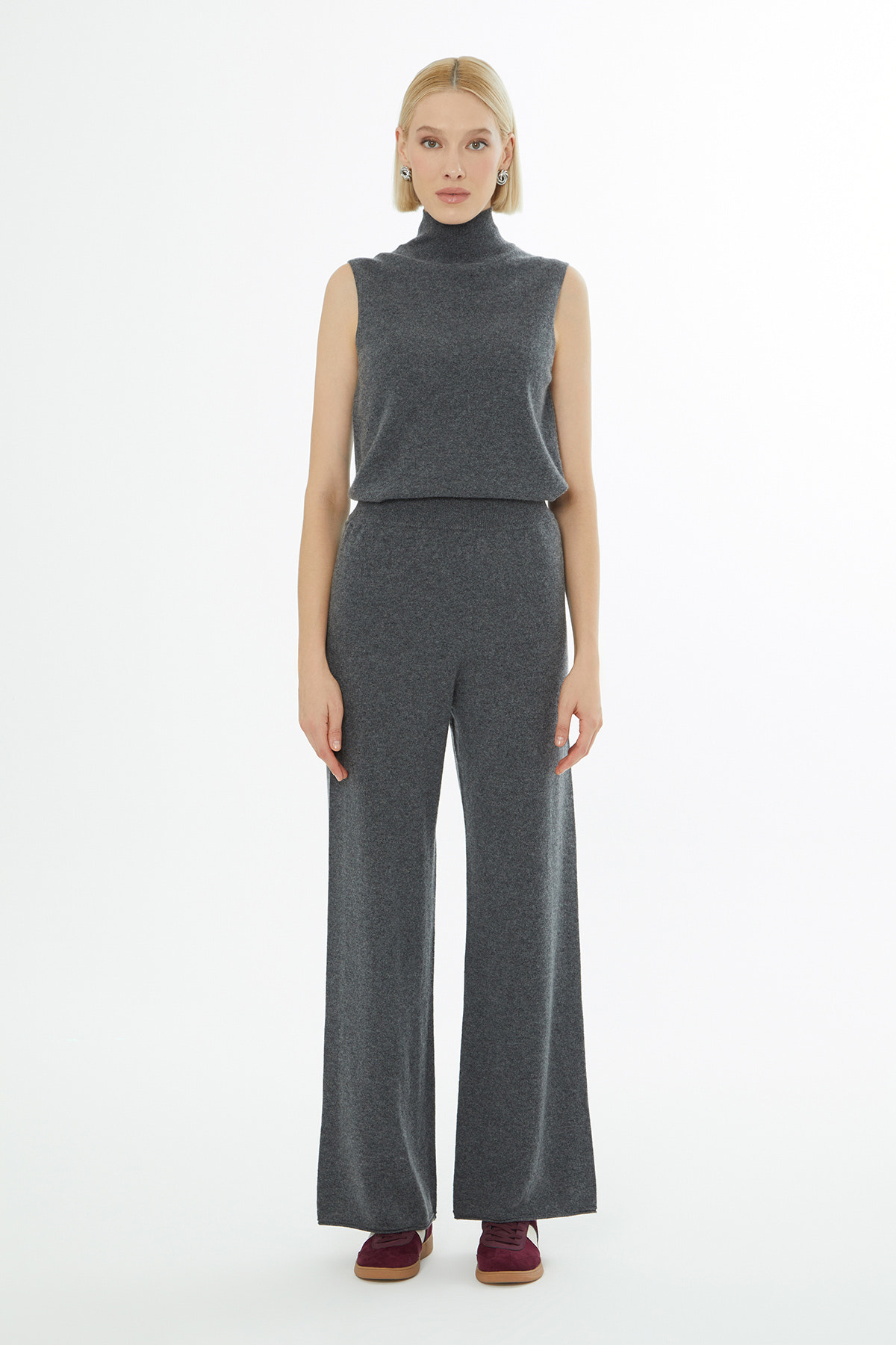 Beli Lastikli Geniş Paça Triko Pantolon