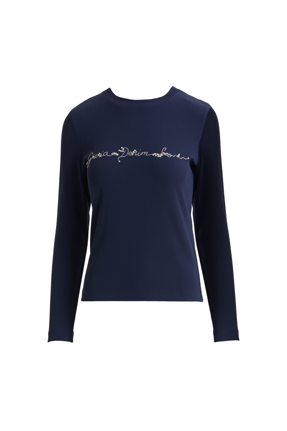 Simli Nakış Detaylı Ve İşlemeli Lacivert T-shirt