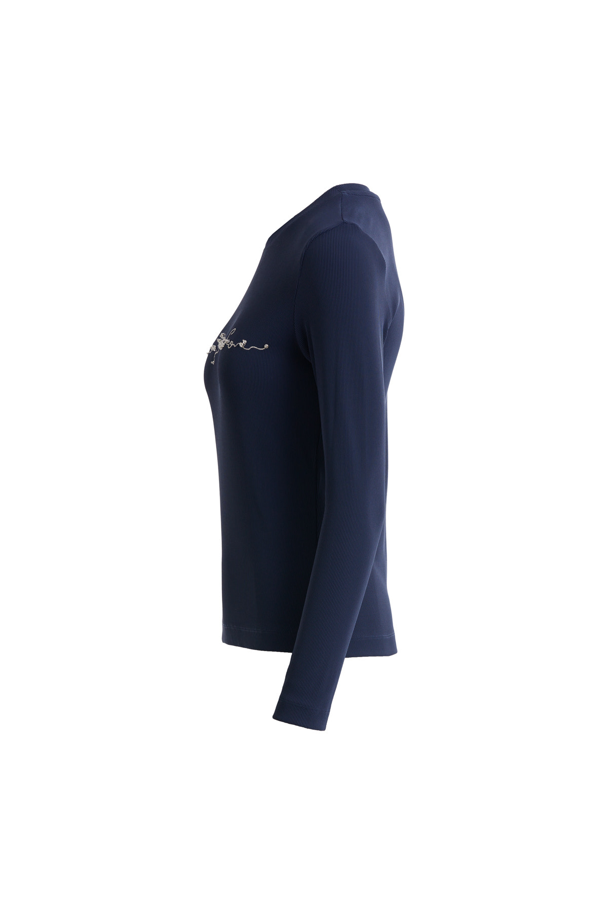 Simli Nakış Detaylı Ve İşlemeli Lacivert T-shirt