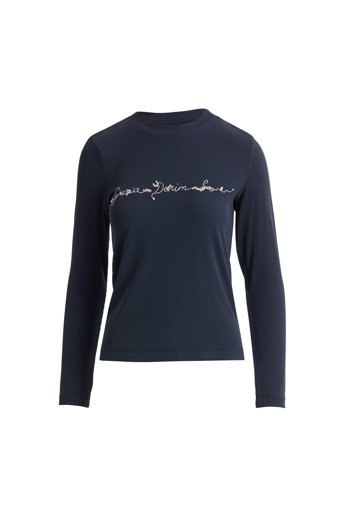 Simli Nakış Detaylı Ve İşlemeli Lcivert T-shirt